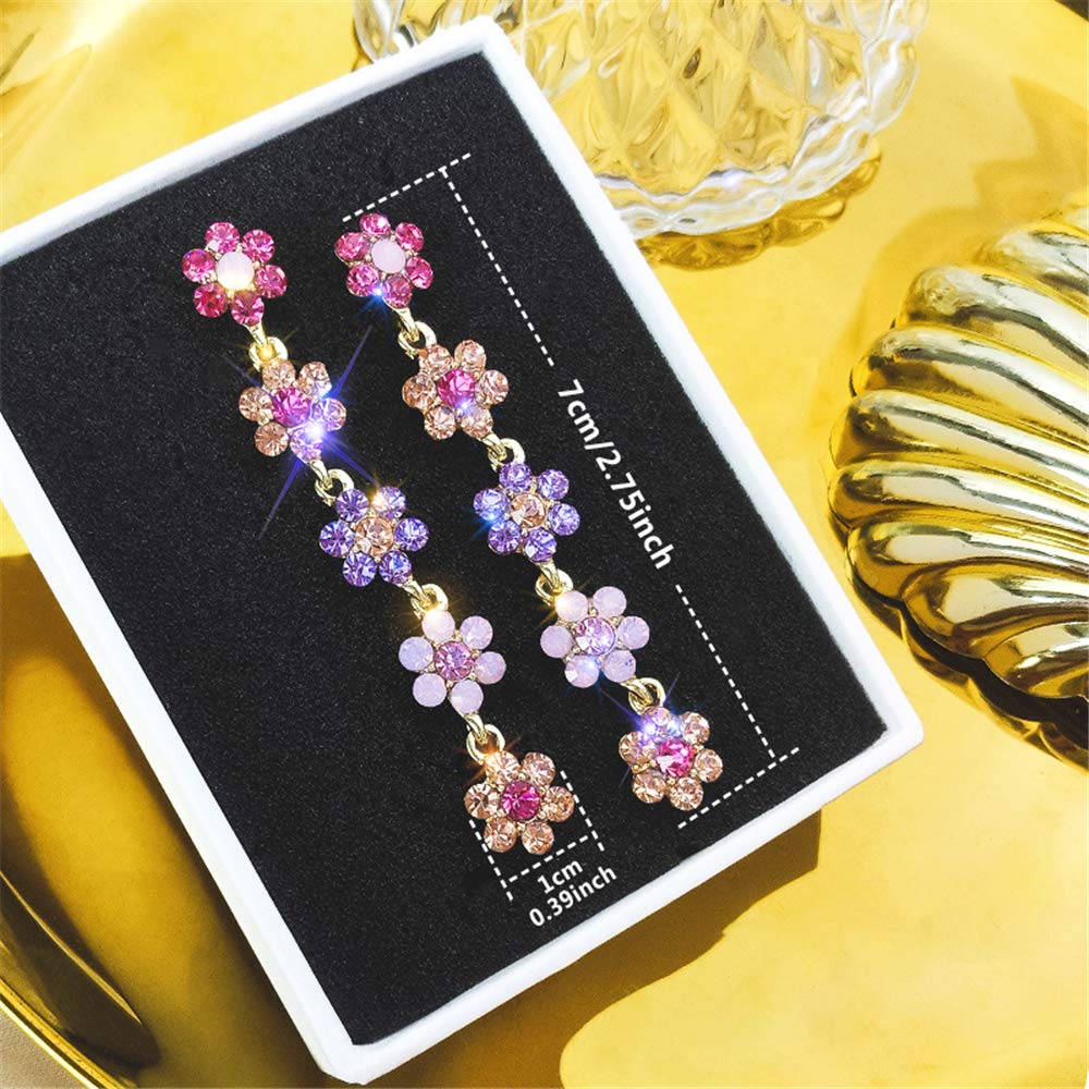 Sparkly Bohemian Long Tassel Blue Ocean Shell Flower Dangle Earrings - Shine Rhinestone Scallop Beach Jewelry for Women | Statement Colorful Crystal Earrings for Summer Vacation, Beach Party & Boho Fashion Accessories
