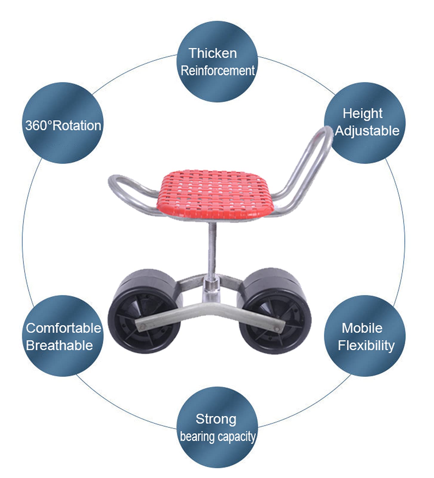 **360° Rotating Gardening Stool with Wheels - Adjustable Height & 200kg Capacity - Portable Rolling Garden Seat Cart for Planting, Weeding & Outdoor Chores**