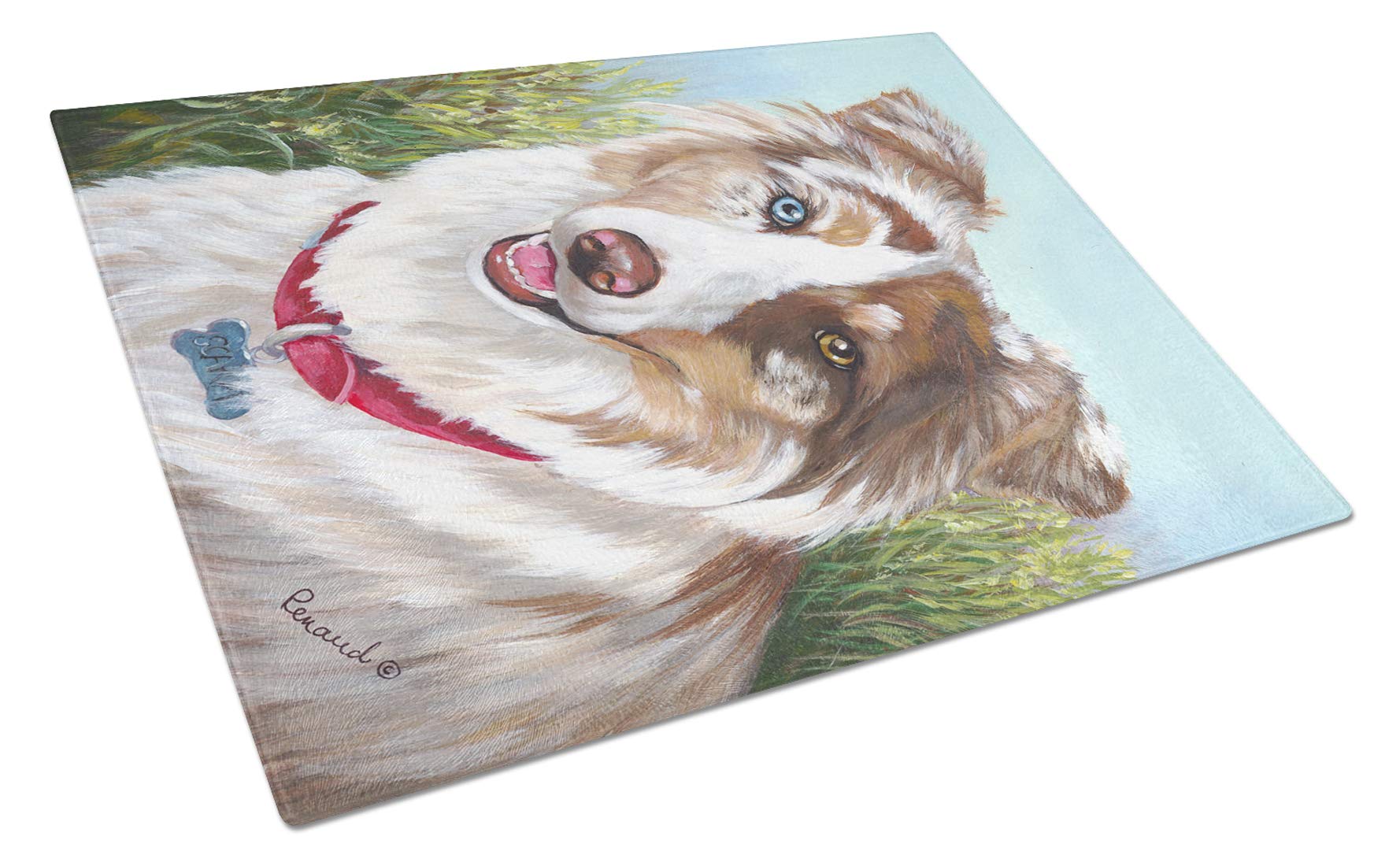Australian Shepherd Scarlet Tempered Glass Cutting Board - Large Decorative Kitchen Chopping & Serving Board for Meat, Cheese, Fruits | PPP3009LCB | Perfect for Entertaining, Holiday Gifts & Home Decor