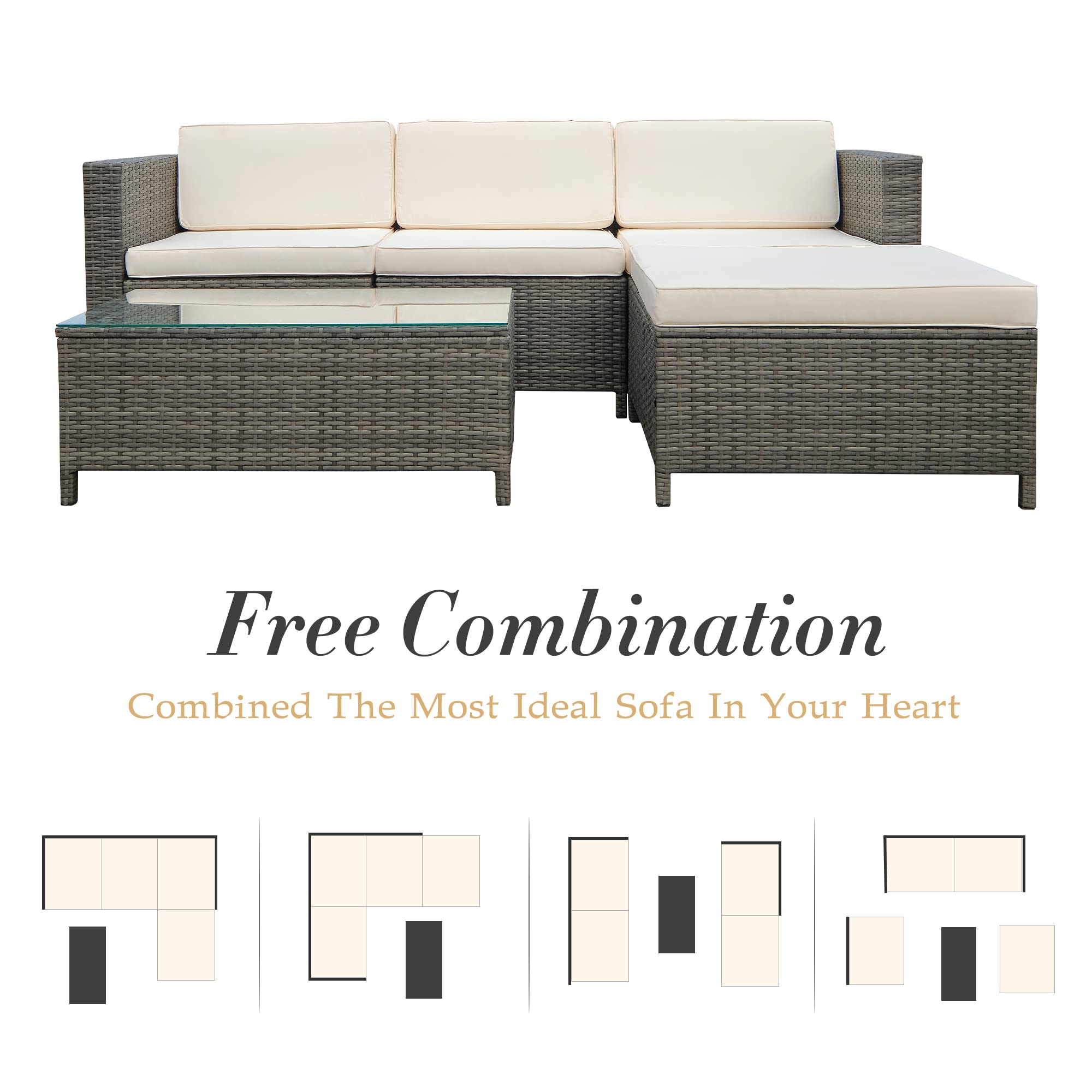 5-Piece Outdoor Patio Sectional Furniture Set - Weather-Resistant Rattan Sofa with Waterproof Cushions for Balcony, Porch, Backyard, Deck & Garden - Beige - Perfect for Relaxing, Entertaining & Outdoor Gatherings