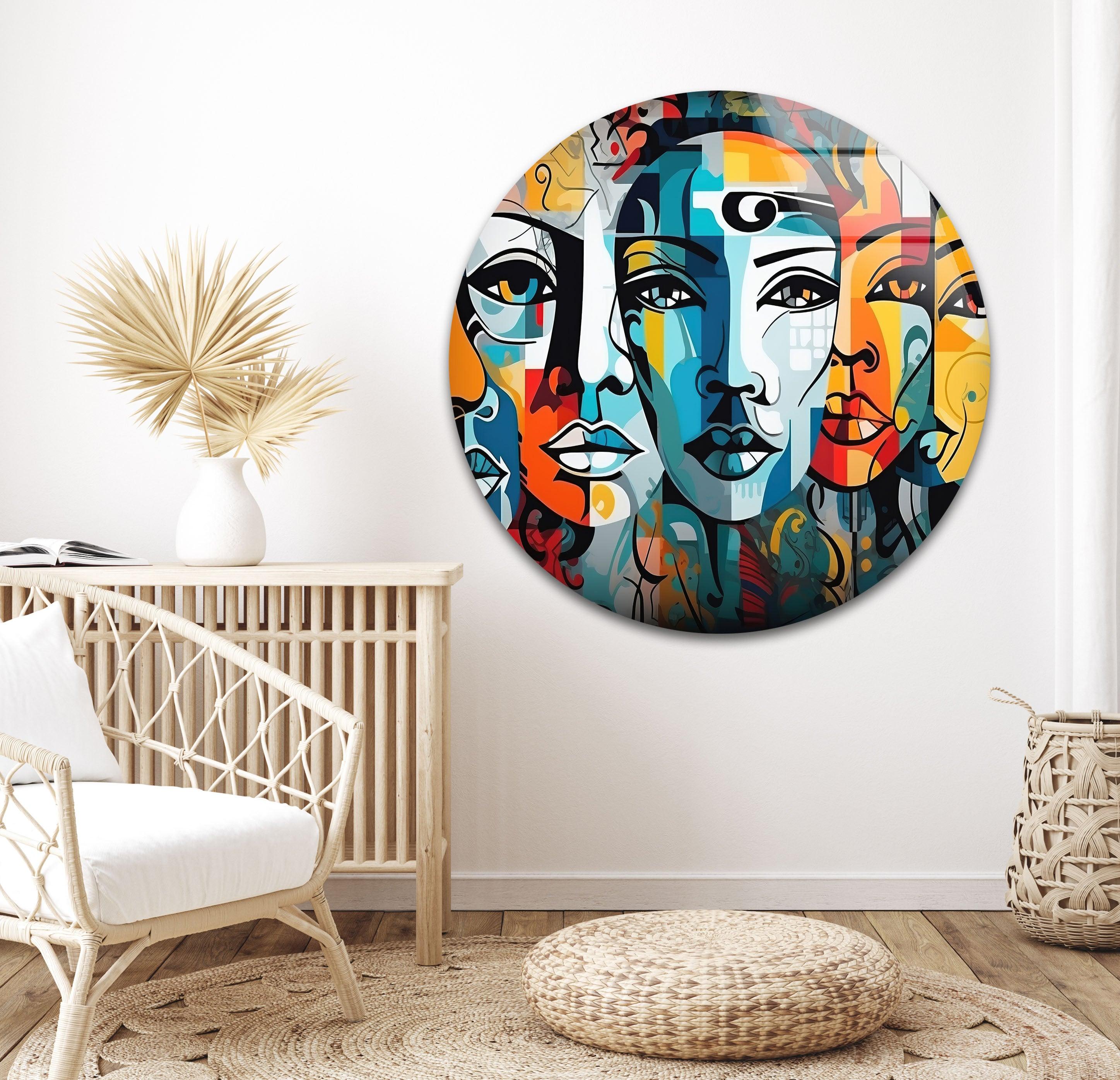 Vibrant Abstract Portrait Glass Wall Art - Modern Home Decor for Living Room, Bedroom & Office - Unique Handmade Glass Painting for Stylish Interior Design