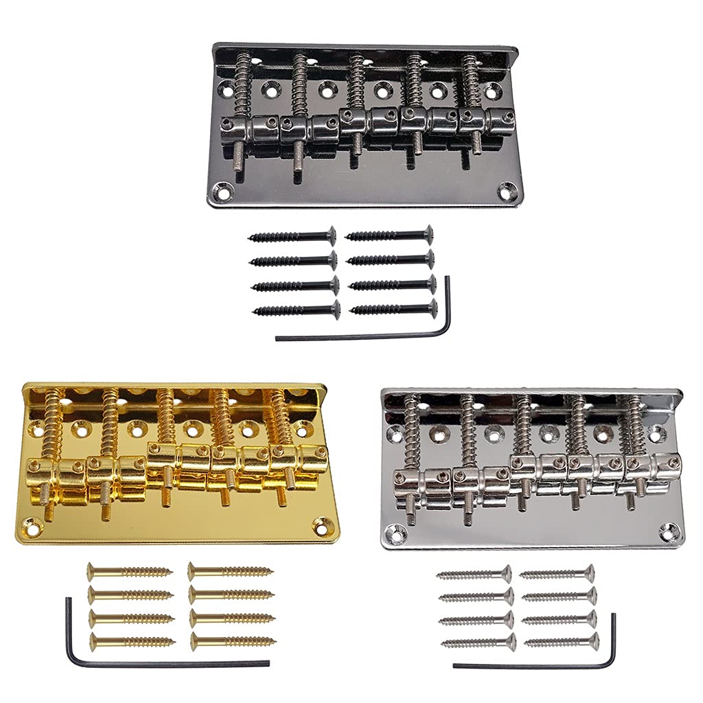 Electric Guitar Bridge Saddle Replacement Kit - 5-Saddle Bridge Screw Wrench for Electric Bass Guitar Accessories & Tailpiece (Gold) - Perfect for Guitar Maintenance & Setup