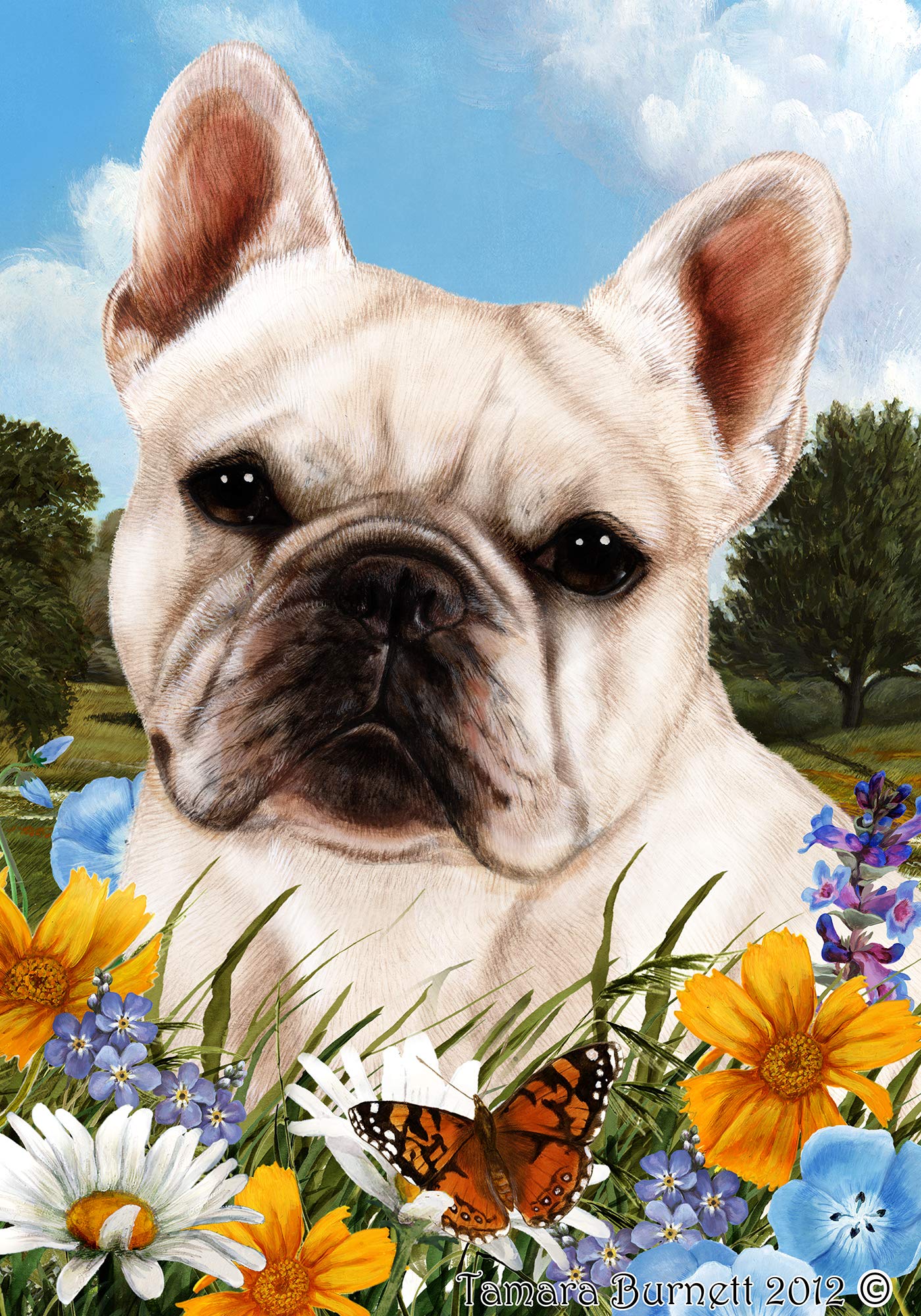 Best French Bulldog White Summer Flowers Garden Flags - Outdoor Decor for Patio, Yard & Garden