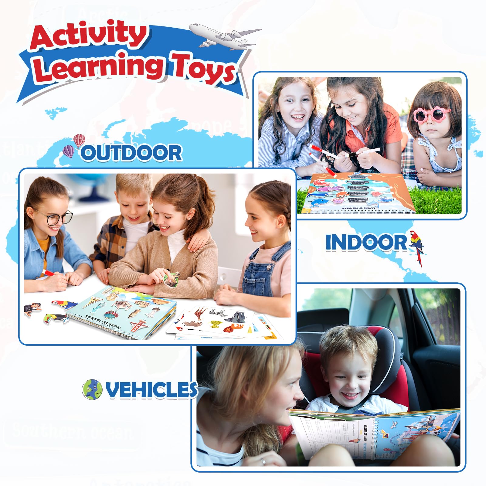 Educational Geography Busy Book for Kids Ages 3-8 - Interactive Sensory Learning Toys for Preschool Boys & Girls - STEM Travel Activity Book - Perfect Easter Gift for 5-7 Year Olds | Great for Road Trips, Classroom & Homeschool Learning Activities