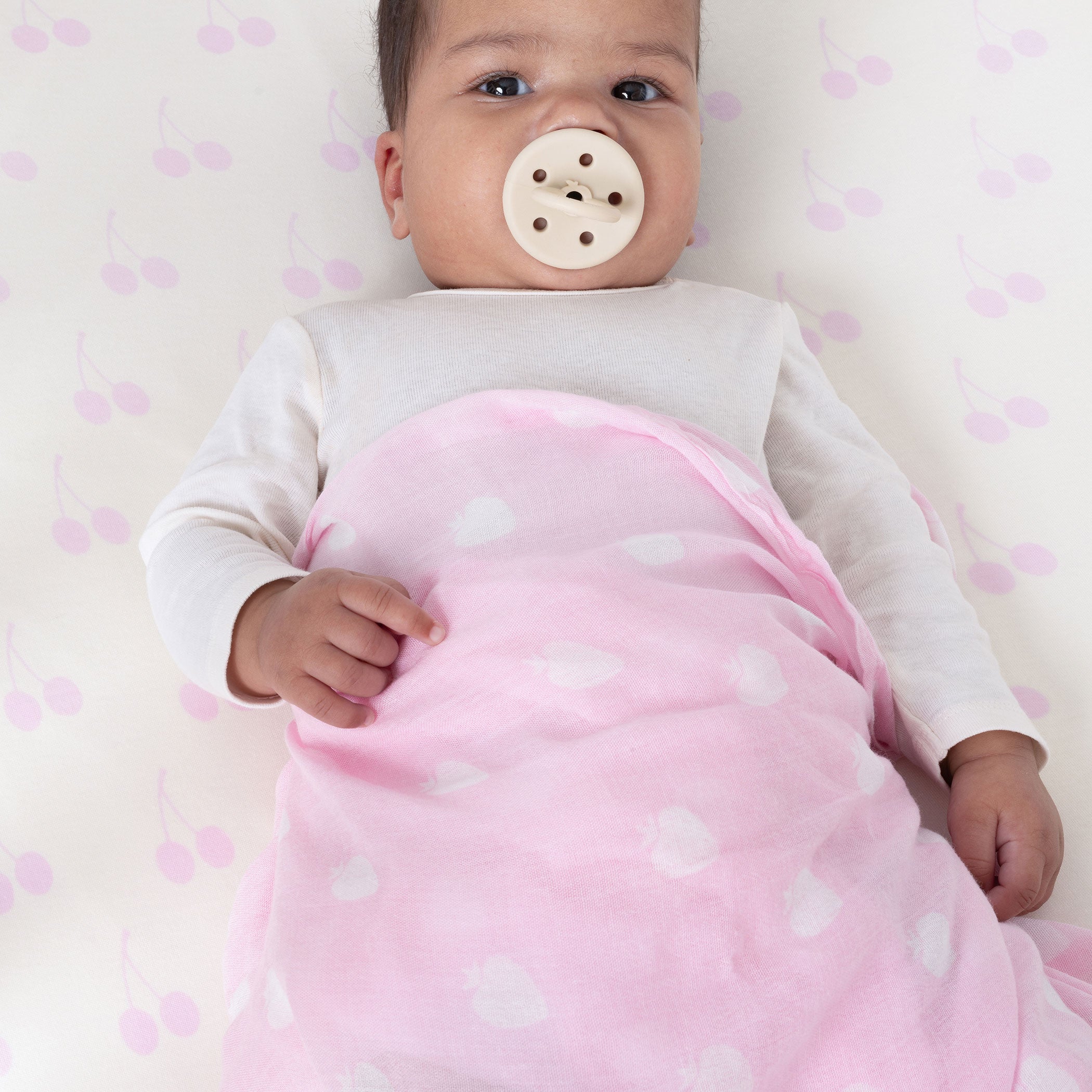 Nordic Sorbet 3-Pack Muslin Baby Swaddle Wraps - Soft Strawberry & Cherry Print - Breathable Cotton for Newborns & Infants - Perfect for Swaddling, Nursing Cover & Stroller Blanket