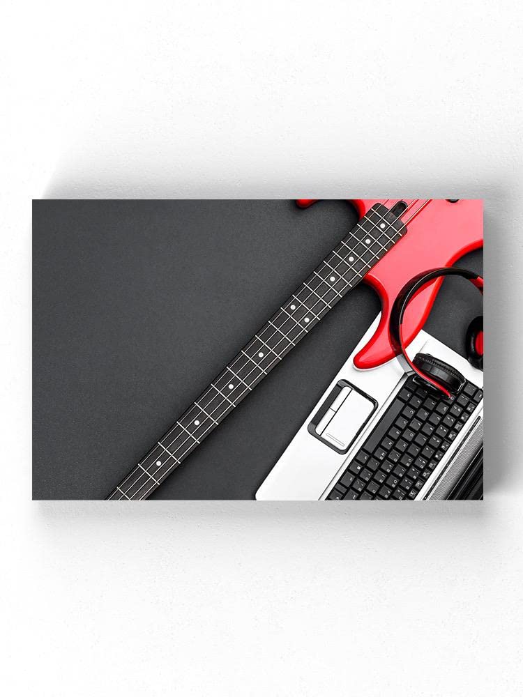 Premium Guitar and Laptop Wrapped Canvas Wall Art - Stylish Music & Tech Decor for Bedroom, Office, Studio