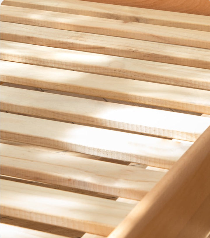 Solid Oak Wood Mid-High Bed with Slanted Ladder - Sturdy Adult Loft Bed for Small Spaces, Dorm Rooms & Modern Apartments