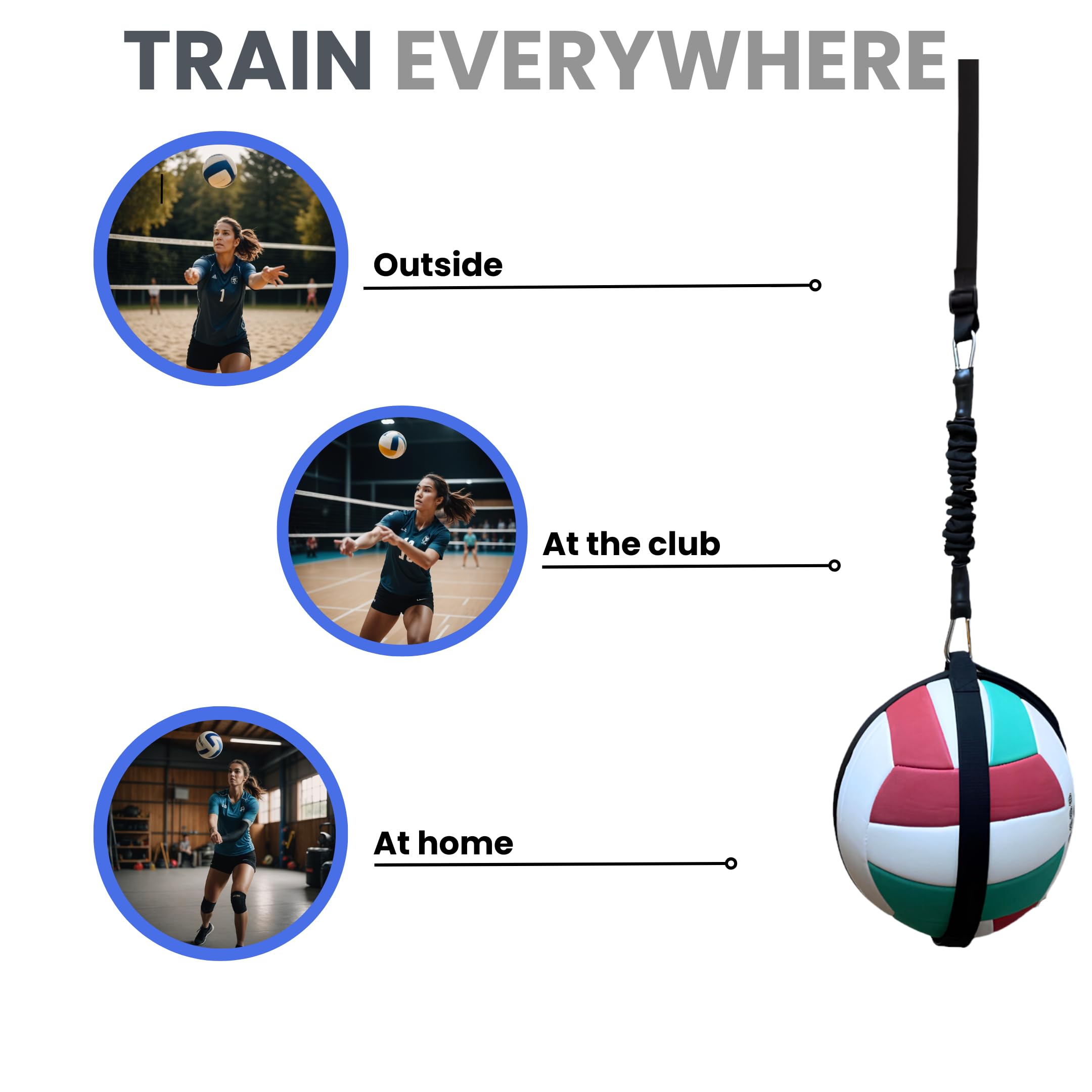 Premium Volleyball Spike Trainer with Elastic Rebounder - Adjustable Solo Volleyball Hitting Practice Equipment for Skill Development | Perfect for Backyard Training, Team Drills & Individual Practice Sessions