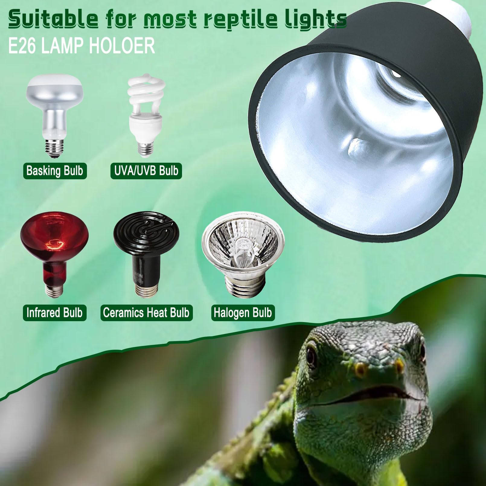 BNOSDM 5.5 Inch Deep Dome Reptile Heat Lamp Fixture - UVB UVA Bulb Holder for Basking & Optical Reflection - Ideal for Reptile Tanks, Terrariums & Amphibian Habitats (Perfect for Bearded Dragons, Turtles & Lizards)