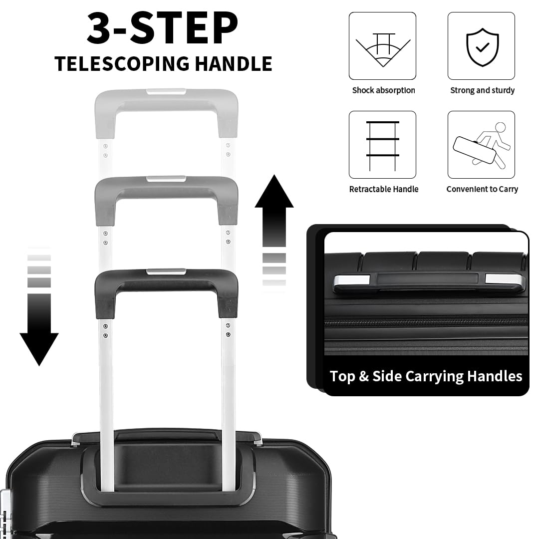 Somago Lightweight Hardside Luggage Set with Packing Cubes - Polypropylene Suitcase with Double Spinner Wheels & TSA Lock (Classic Black) - Perfect for Business Travel, Family Vacations & International Trips