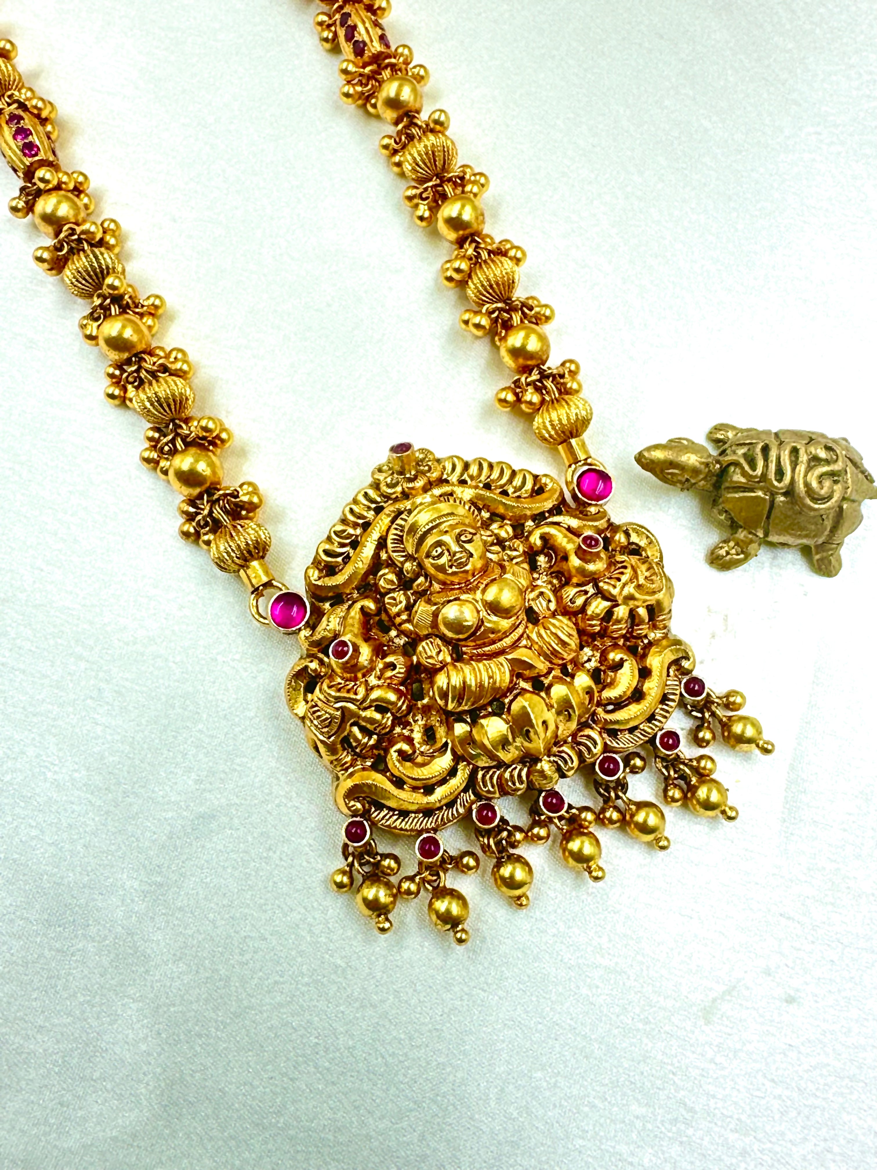 Antique Nakkasi Silver Lakshmi Goddess Pendant Necklace for Women - Perfect for Weddings, Festivals & Spiritual Ceremonies
