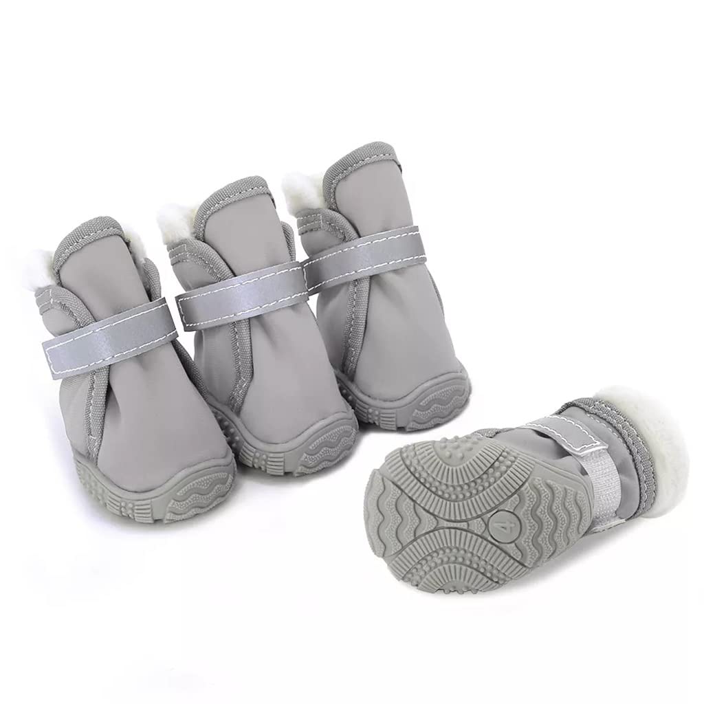 Waterproof Winter Dog Boots for Small Dogs & Puppies - 4pcs Anti-Slip Warm Snow Booties with Thick Sole - Gray Pet Shoes Size 3 - Perfect for Rainy Days, Snowy Walks & Outdoor Adventures