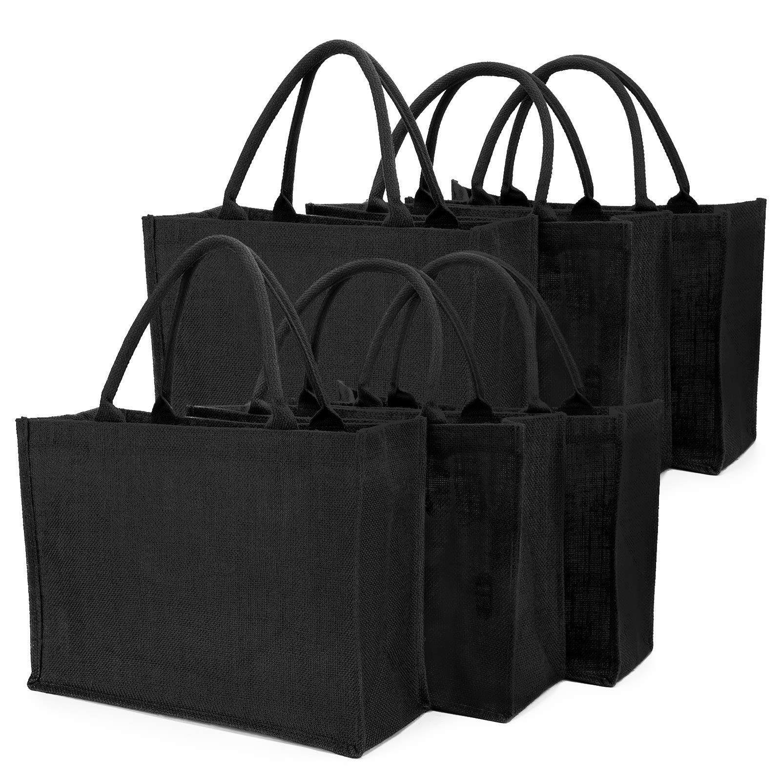 Segarty 6 Pack Large Black Burlap Jute Reusable Canvas Tote Bags with Handles - Eco-Friendly Blank Bulk Totes for Bridesmaid Wedding Favors, Women's Grocery Shopping, Bachelorette Party & Beach Trips - Perfect for Farmers Market, Picnics and Everyday Use
