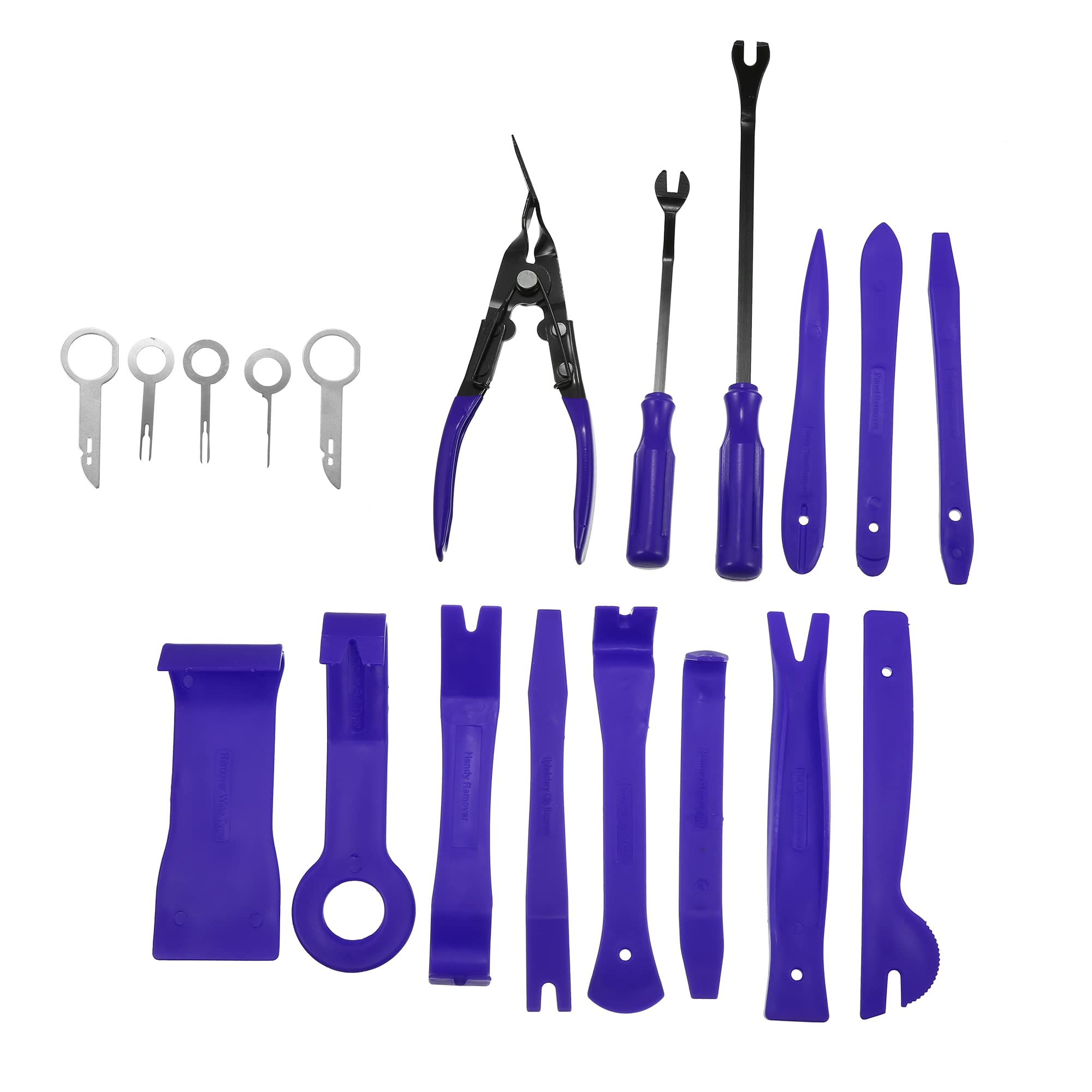 X AUTOHAUX 19-Piece Blue Car Trim Removal Tool Kit - Dashboard Panel Pry Tools, Audio Radio Clip Removers, Tire Valve Repair Set for Auto Detailing & Interior Maintenance