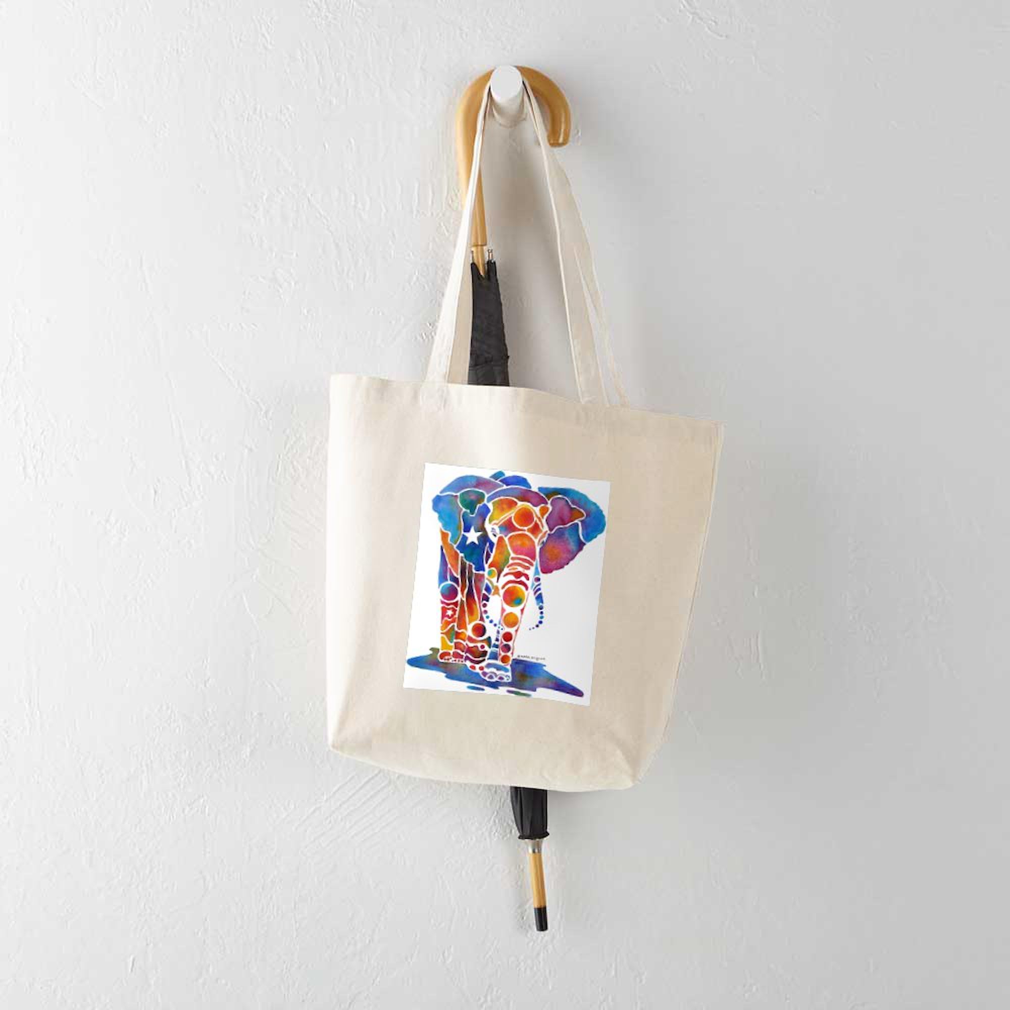 Whimsical Emma Elephant Tote Bag - Reusable Natural Beige Canvas Shopping Bag for Women | Eco-Friendly Grocery & Beach Tote | Perfect for Shopping, Travel & Daily Use