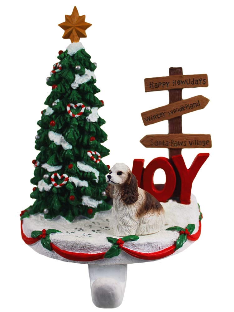Brown and White Cocker Spaniel Stocking Holder - Christmas Fireplace Hanger for Holiday Decorations - Perfect for Mantel, Stairs, and Festive Home Décor