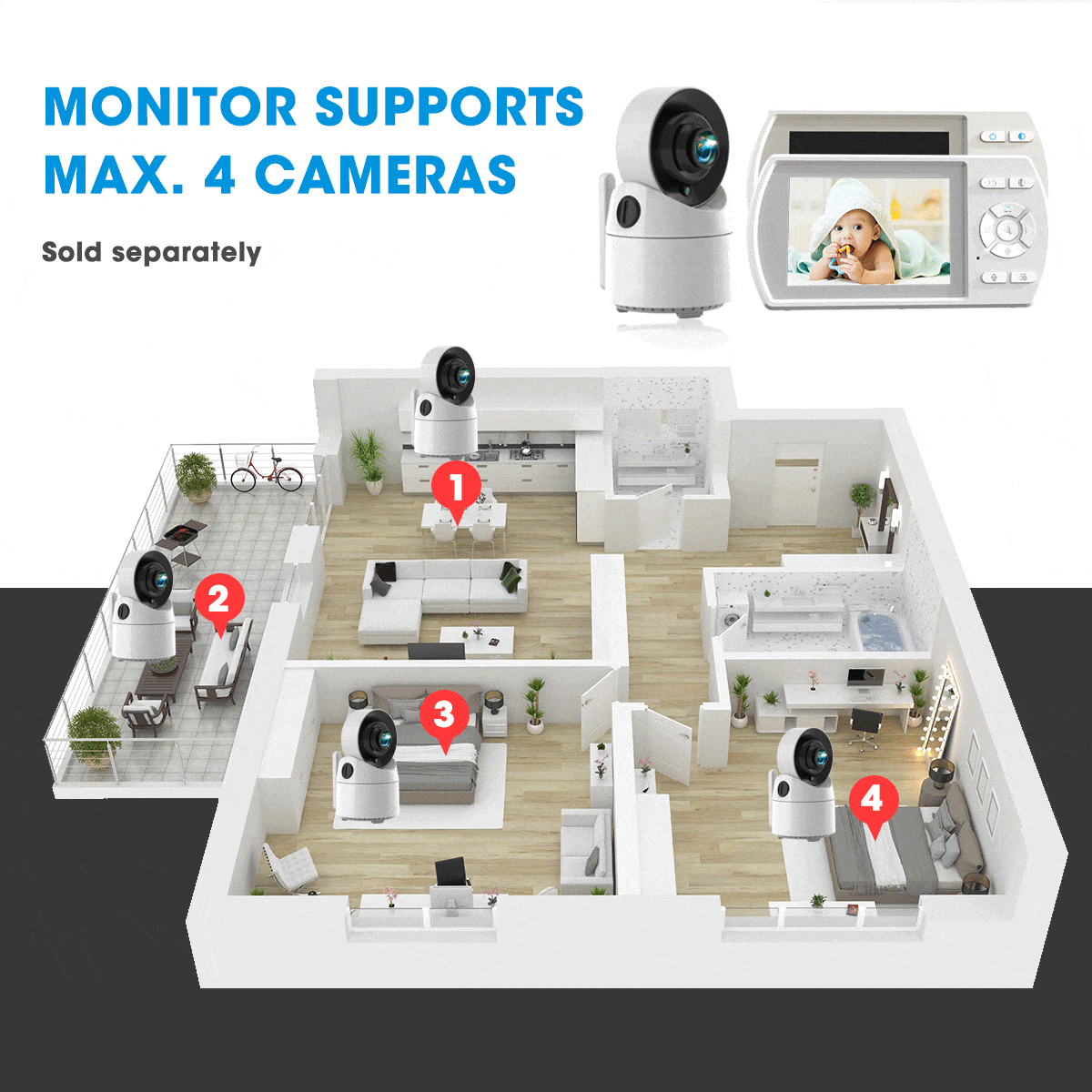 Campark BM30 3.5 Inch HD Wireless Baby Monitor with Night Vision Camera - Real-Time Video & Audio for Nursery, Home Security & Pet Monitoring