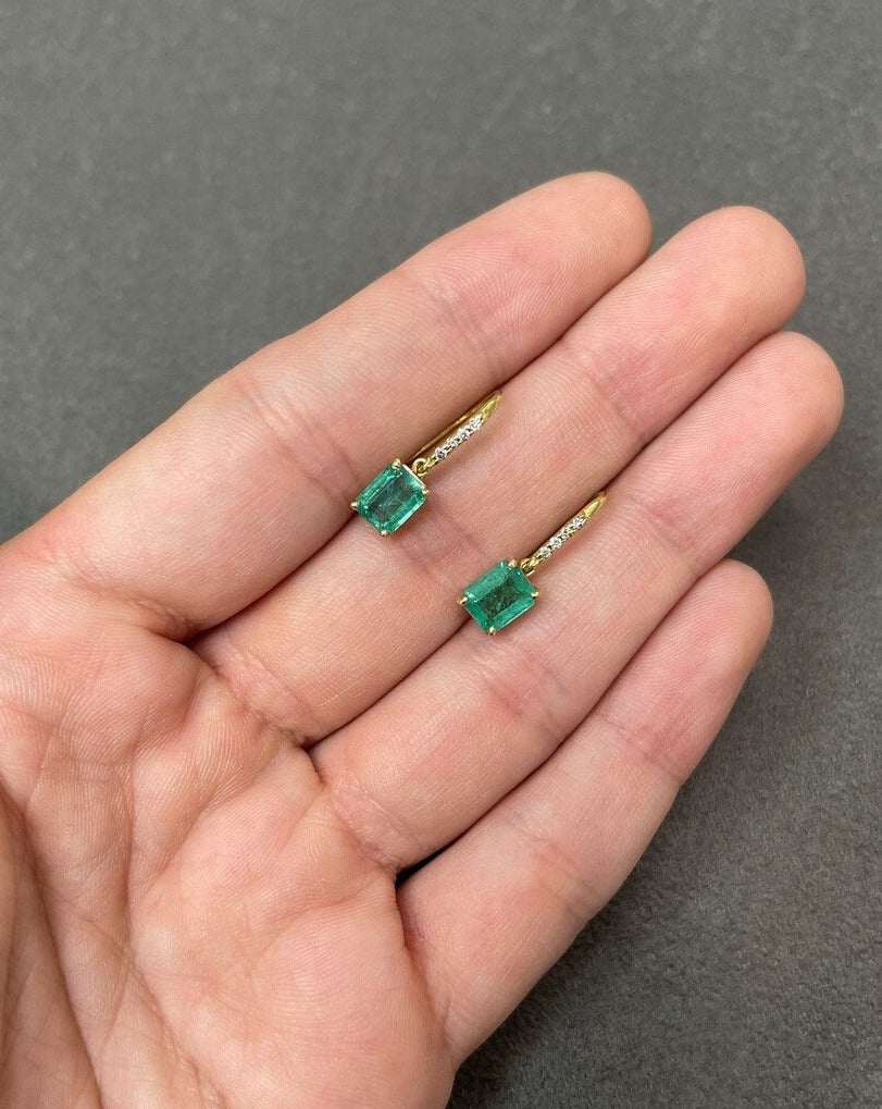 2.53tcw Bright Green Emerald & Pave Diamond Hook Earrings in 18K Gold - Elegant Jewelry for Parties, Weddings & Special Occasions