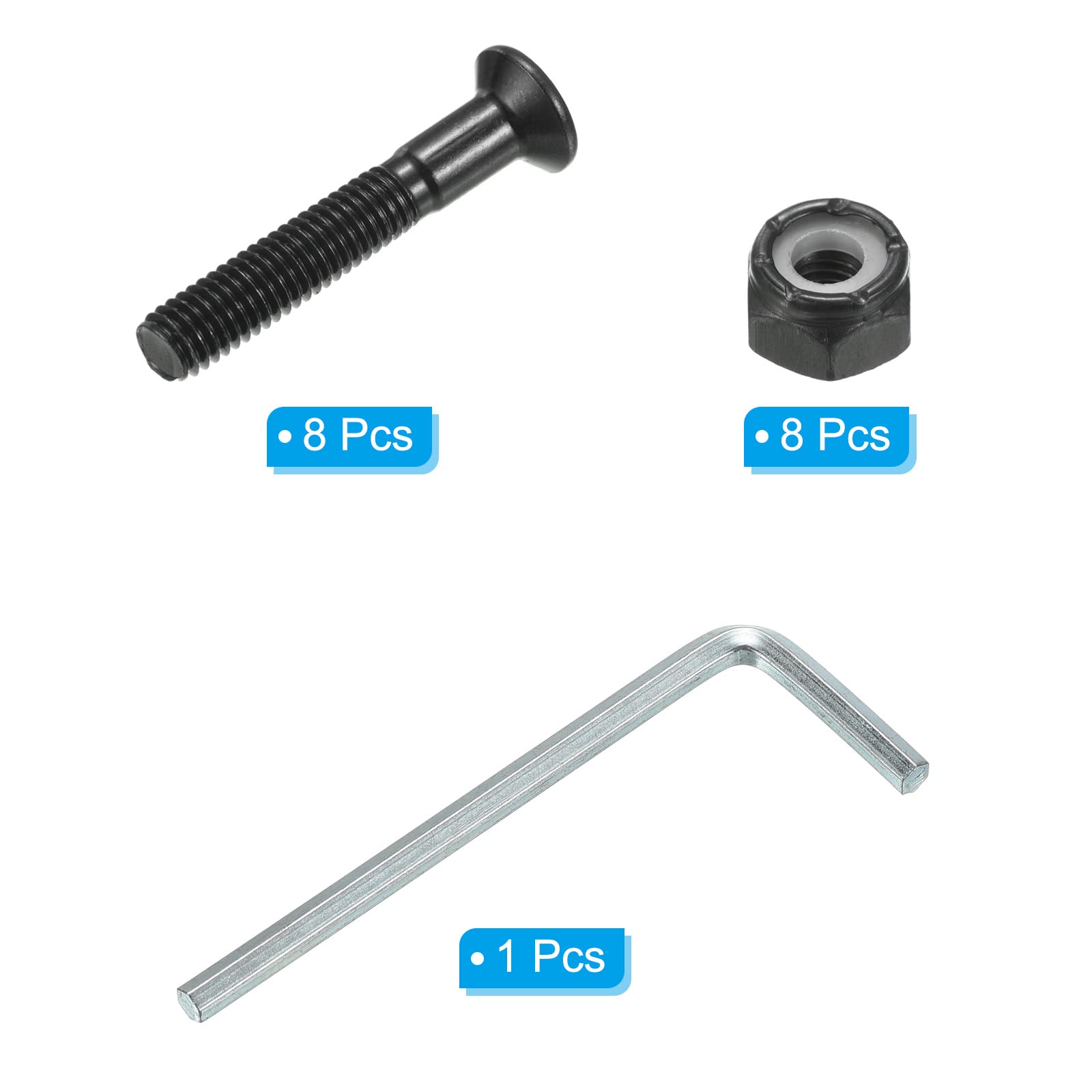 PATIKIL Skateboard Hardware Kit - 8pcs Mounting Screws, Hex Head Bolts & Nuts Set with Spanner Tool for Longboard, Cruiser, Skateboard - Perfect for Board Assembly & Maintenance