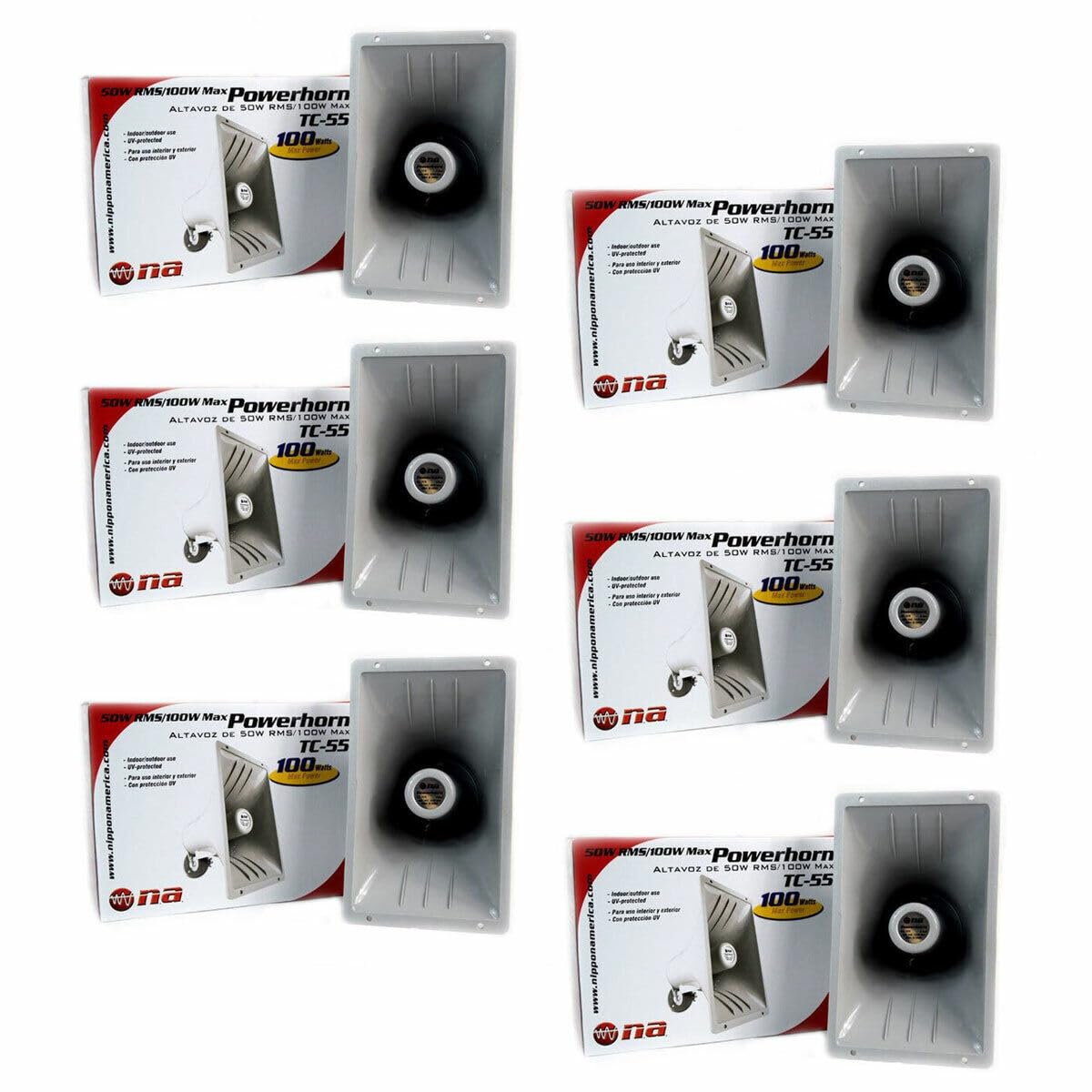 Nippon America 6 Pack 100W PA Horn Speakers - Indoor & Outdoor Weatherproof Loudspeakers for Music, Paging, Stadiums, Events, and Public Address Systems