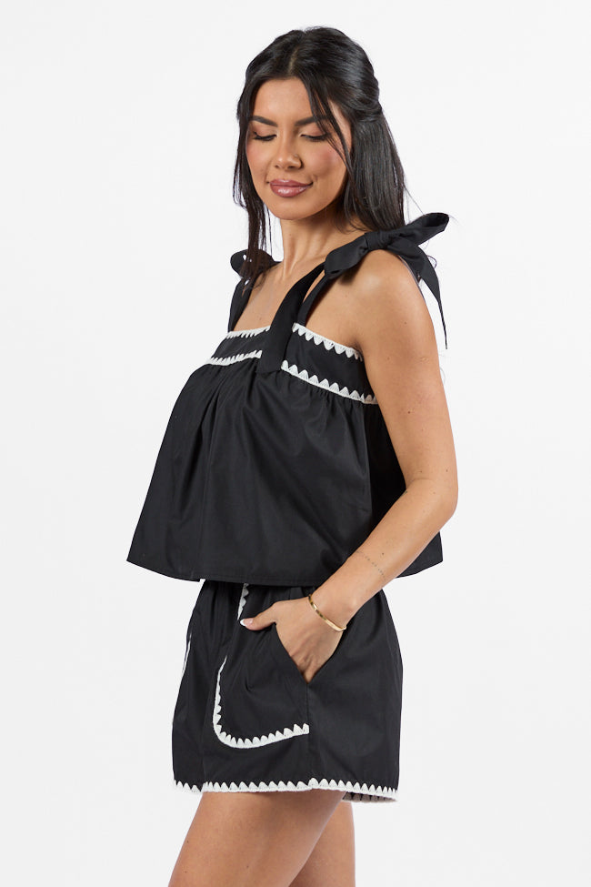 Island Groove Black Stitched Trim Two Piece Set - Stylish Matching Outfit for Women | Perfect for Beach Vacations, Summer Parties & Casual Wear