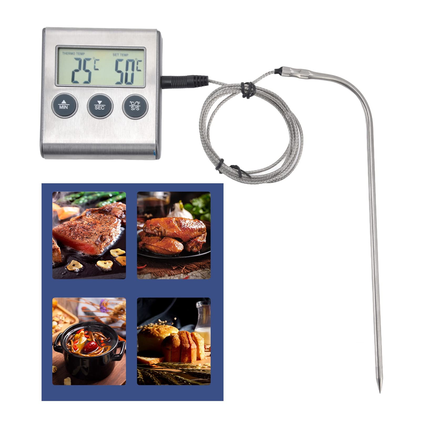 Digital Touchscreen Meat Thermometer - Waterproof, High Accuracy, Rustproof Cooking Thermometer for Grilling, BBQ, Baking & Kitchen Use