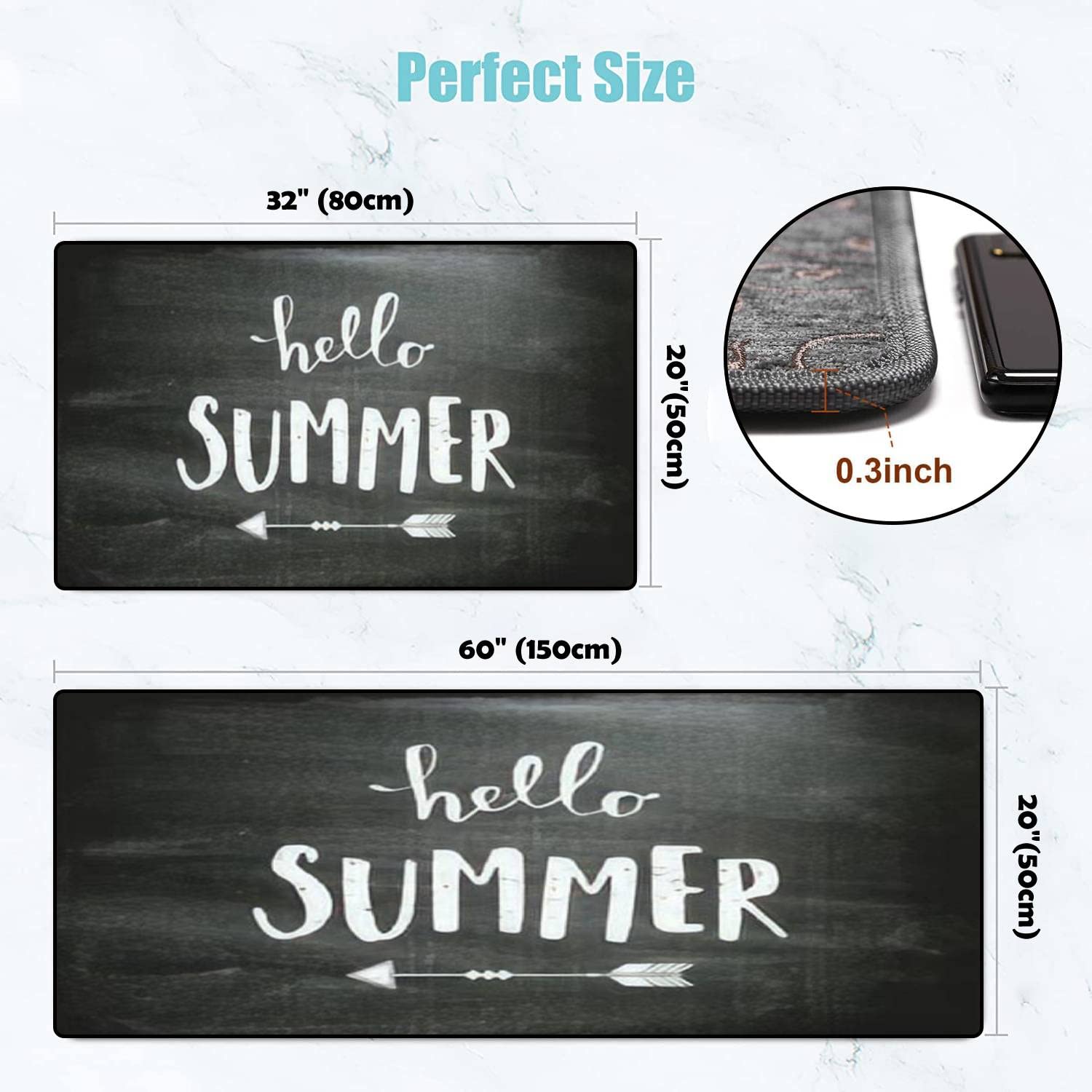 Non-Slip Kitchen Rugs Set - Washable Chalkboard Design for Floor Decor