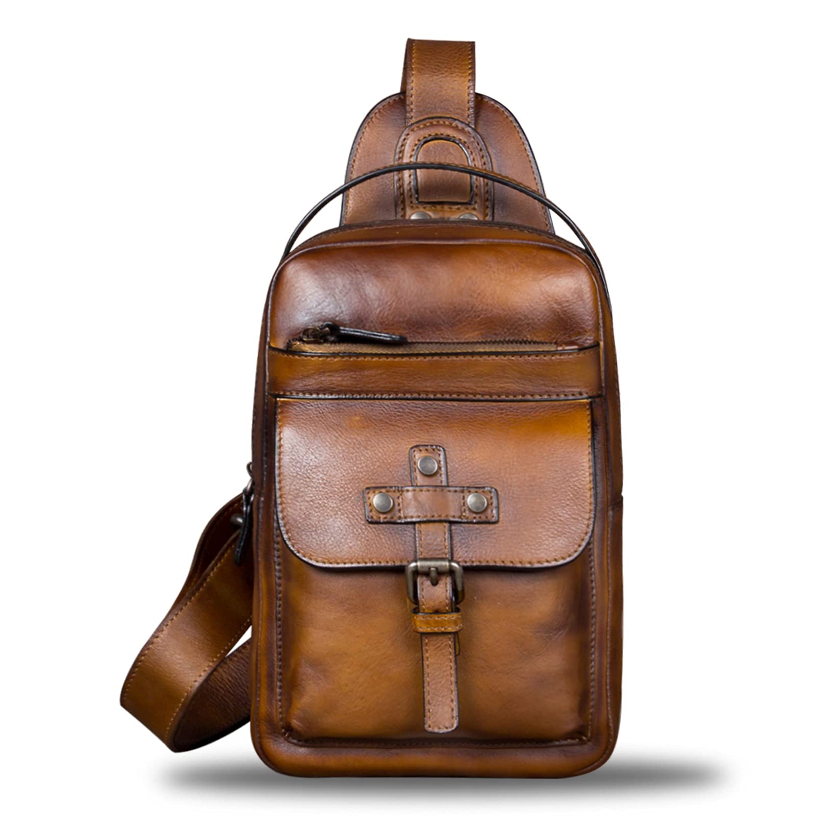 Genuine Leather Sling Bag - Vintage Crossbody Chest Shoulder Fanny Pack for Hiking, Travel & Everyday Use | Handmade Daypack Backpack for Men & Women