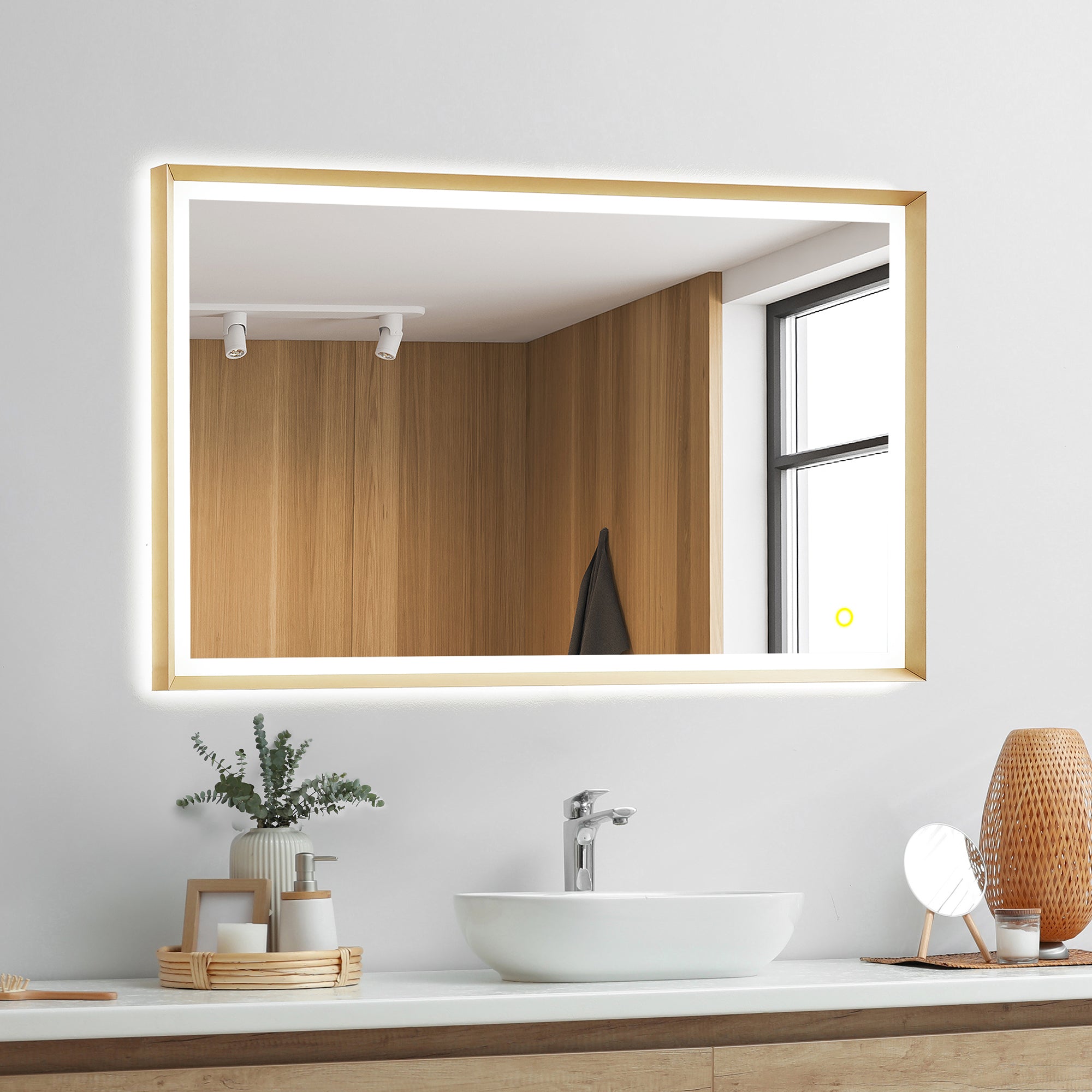 Apollo Rectangular Anti-Fog Dimmable LED Bathroom Mirror - Modern Vanity Wall Mirror with Aluminum Frame - Perfect for Makeup, Shaving & Home Decor