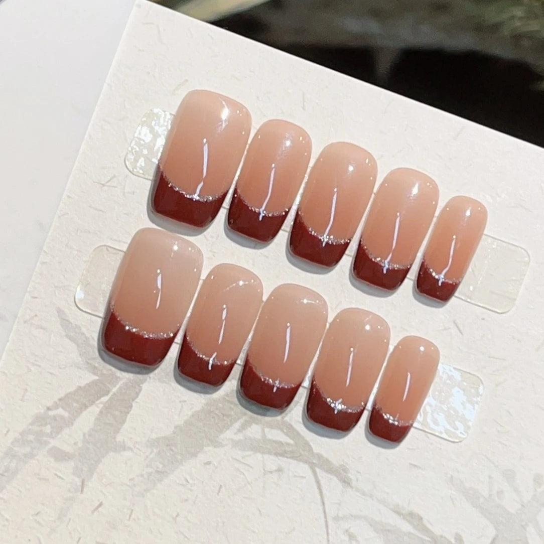 10Pcs Handmade French Press on Nail Medium Red Fake Nails with Polka Dot Designs - Retro Detachable Fashion Nails with Glue - Perfect for Parties, Weddings & Daily Wear