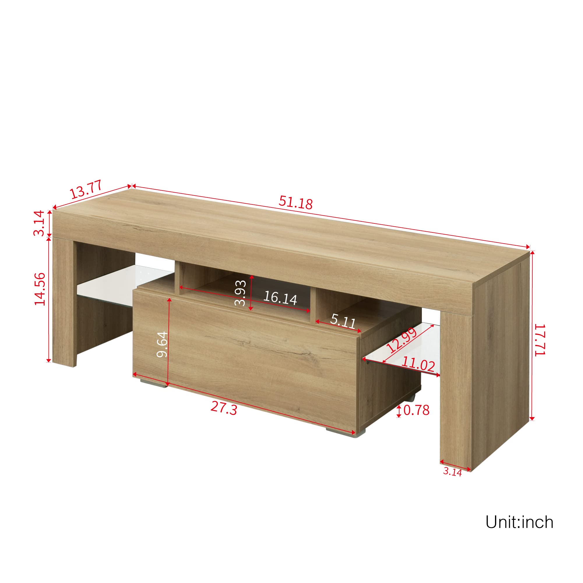 RGB LED TV Stand with Storage for Flat Screen TVs & Gaming Consoles - Modern Wood Entertainment Center for Living Room, Lounge & Game Room Setup