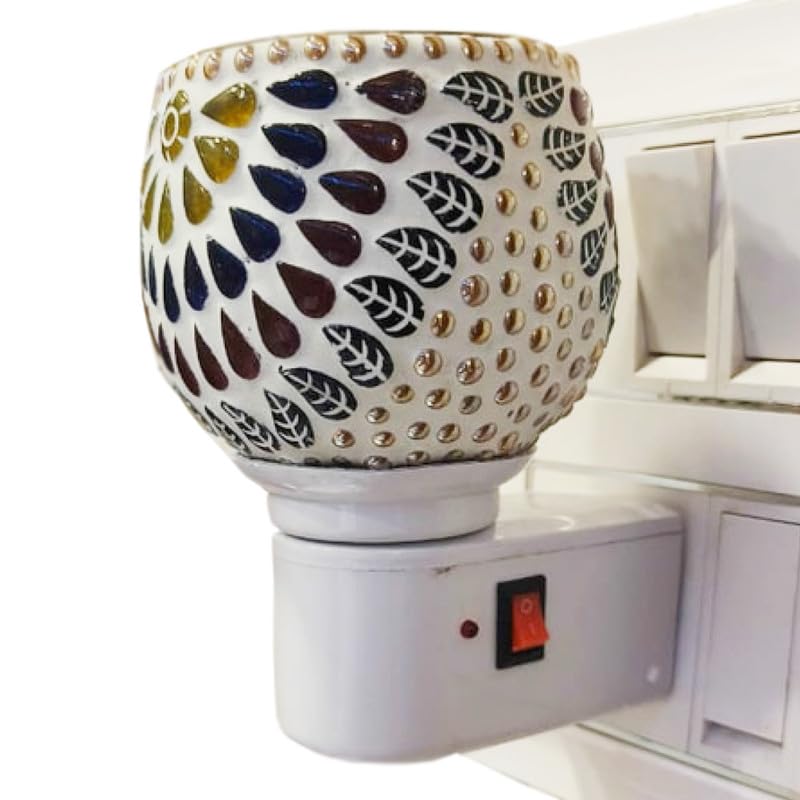 Ramit Air Karpure Camphor Electric Diffuser - Ceramic Kapoor Dani with On/Off Switch & Night Light | Smoke-Free, Child-Safe, Shockproof for Home, Office, Yoga & Meditation | Aromatherapy Essential Oil Diffuser AR 09