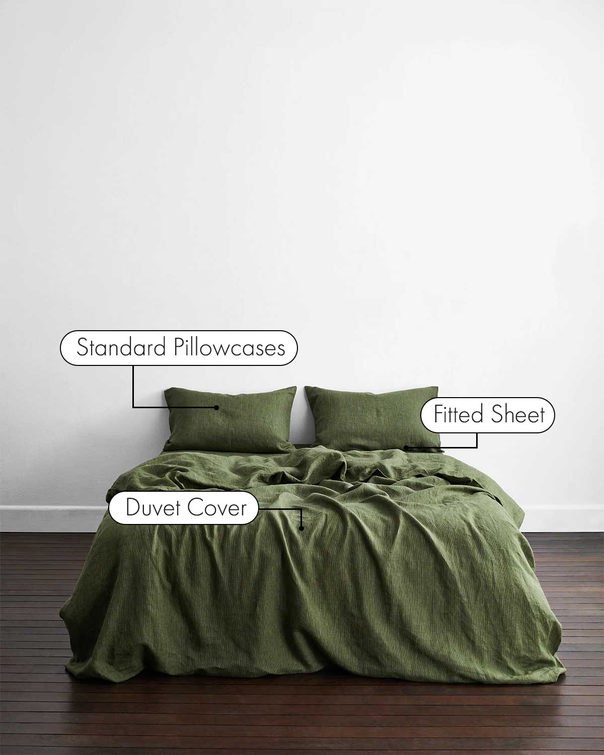 Premium Olive Stripe 100% French Flax Linen Bedding Set - Queen Size 4-Piece (Duvet Cover + 2 Pillowcases + Fitted Sheet) - Breathable & Eco-Friendly Luxury Bed Linens for Comfortable Sleep & Stylish Bedroom Decor