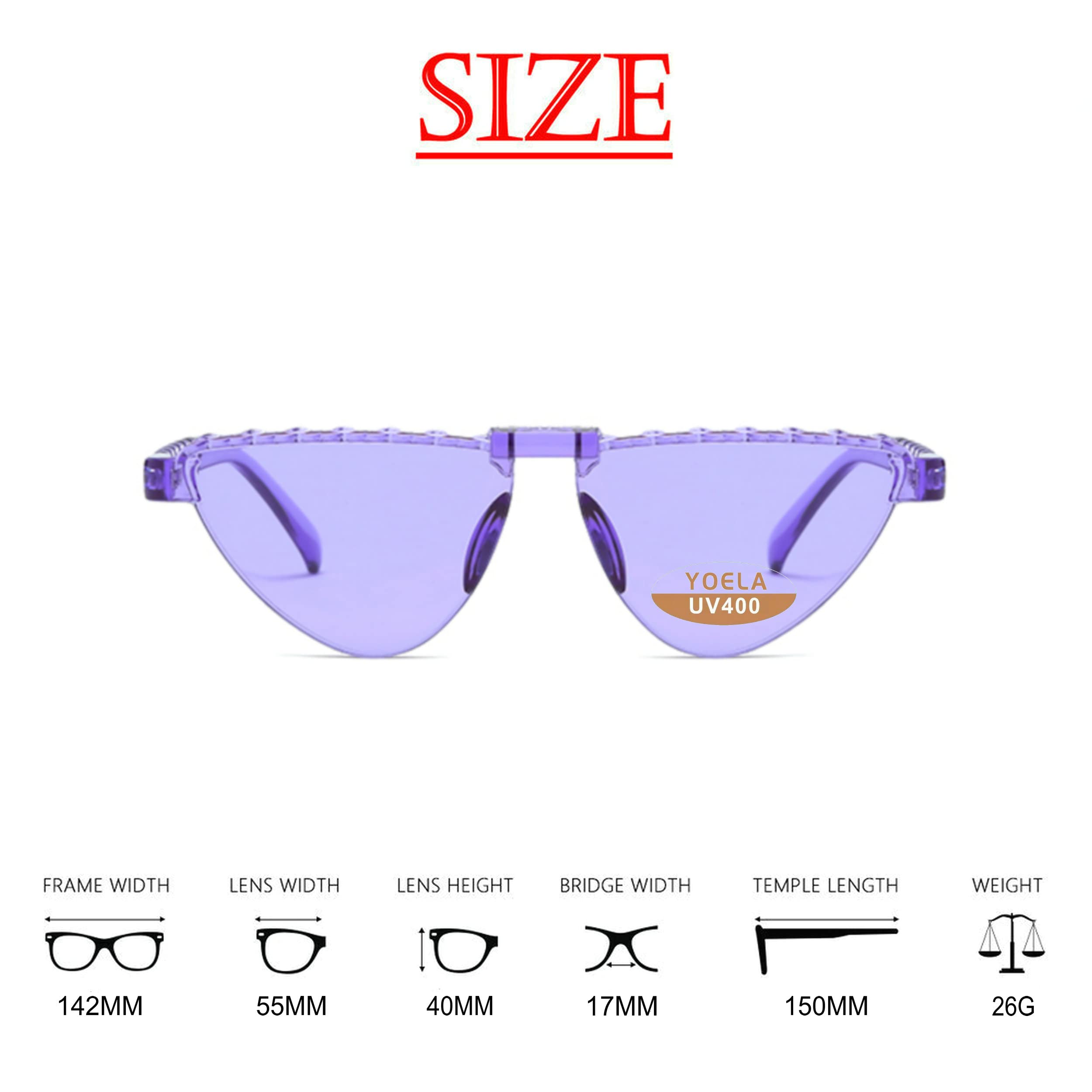 Yoela Triangle Thick Rimless Sunglasses - One Piece Colored Transparent UV Protection Unisex Sunglasses for Women & Men | Perfect for Beach, Driving, and Outdoor Activities