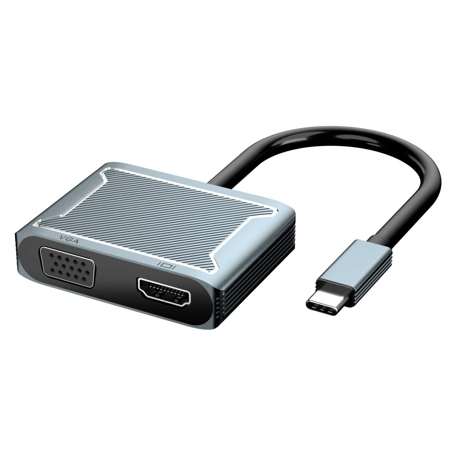 USB C to VGA & HDMI Adapter 2-in-1 Hub with Thunderbolt 3 Support - Compact & Portable USB-C Dongle for MacBook Pro/Air, iPad Pro, Pixelbook, XPS, Galaxy - Perfect for Presentations, Home Office & Multi-Monitor Setup