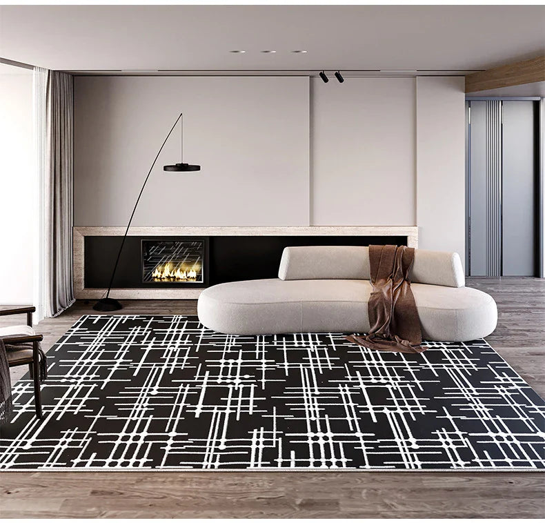 Modern Black & White Tufted High Pile Area Rug with 3D Relief Design - Soft Plush Living Room Carpet for Bedroom, Nursery & Home Decor