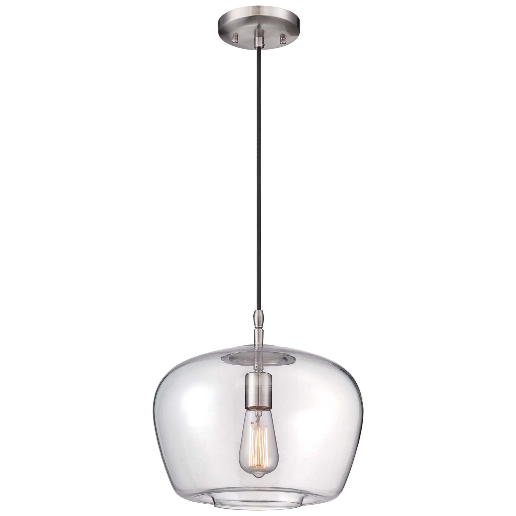 12 Inch Modern Pendant Light Fixture - Brushed Nickel Finish for Kitchen Island, Dining Room & Living Room Lighting