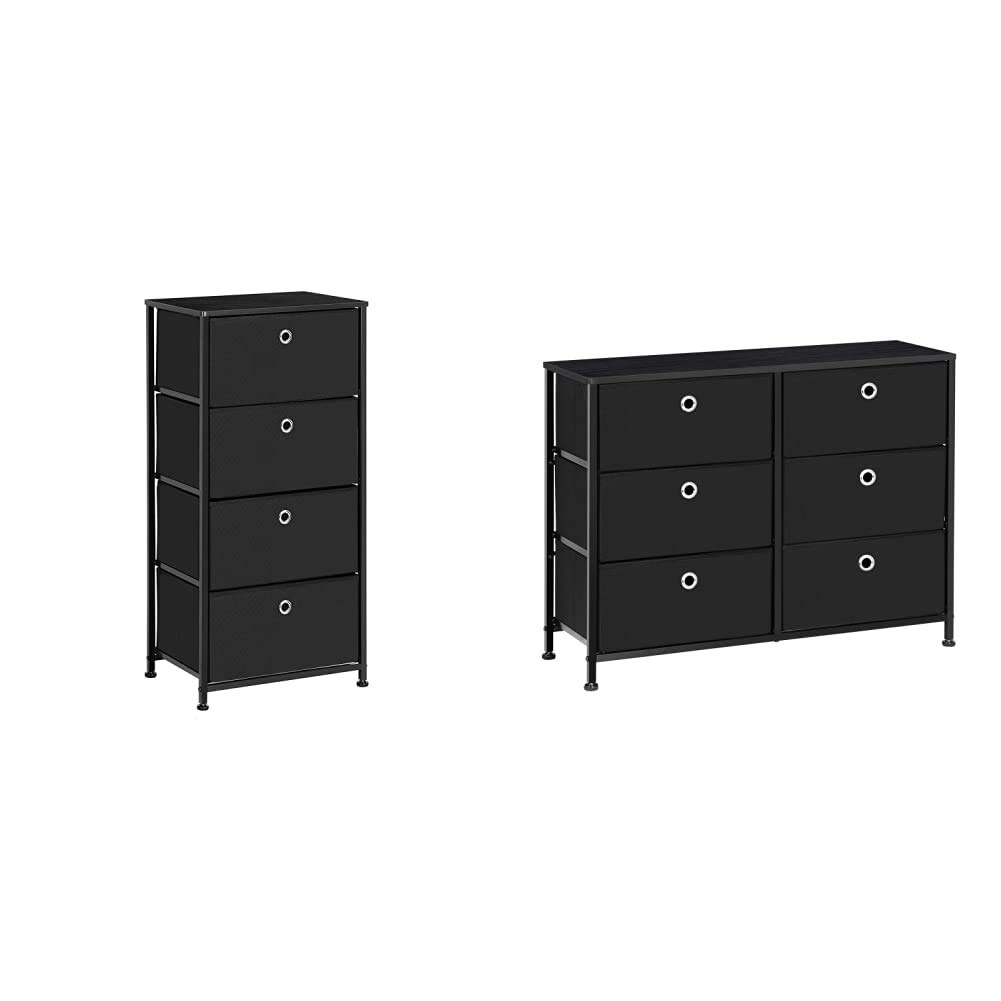SONGMICS Nightstand with Drawer and 3-Tier Dresser Storage Bundle - 6 Drawers for Bedroom Organization | Space-Saving Furniture for Small Apartments, Dorm Rooms & Home Office