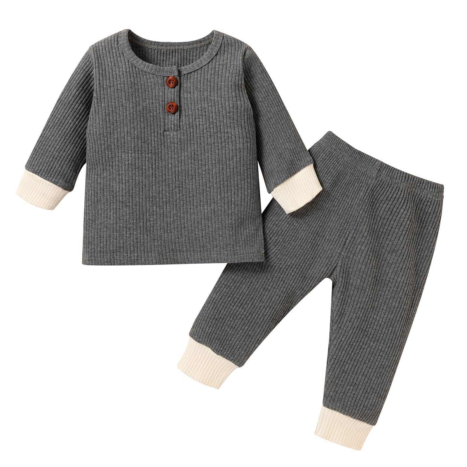 Adorable Baby Girl & Boy Outfits - Ribbed Long Sleeve T-Shirt & Pants Set | Soft Cotton Casual Wear for Infants & Toddlers | Perfect for Playdates, Family Photos & Everyday Comfort