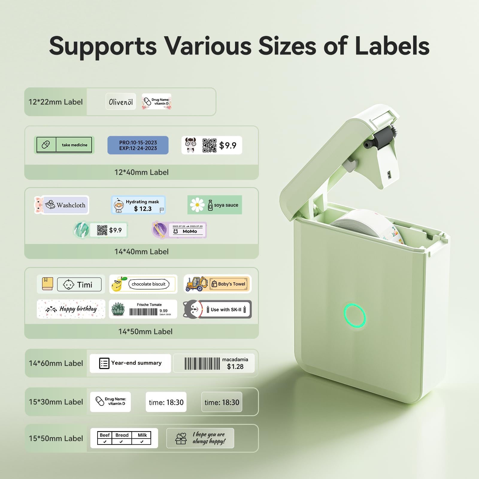 NIIMBOT D110 Bluetooth Label Maker Machine - Handheld Thermal Sticker Printer with Tape for Home, Kitchen, Office & School Organization | Perfect for Labeling Storage Boxes, Spice Jars & School Supplies (Green)