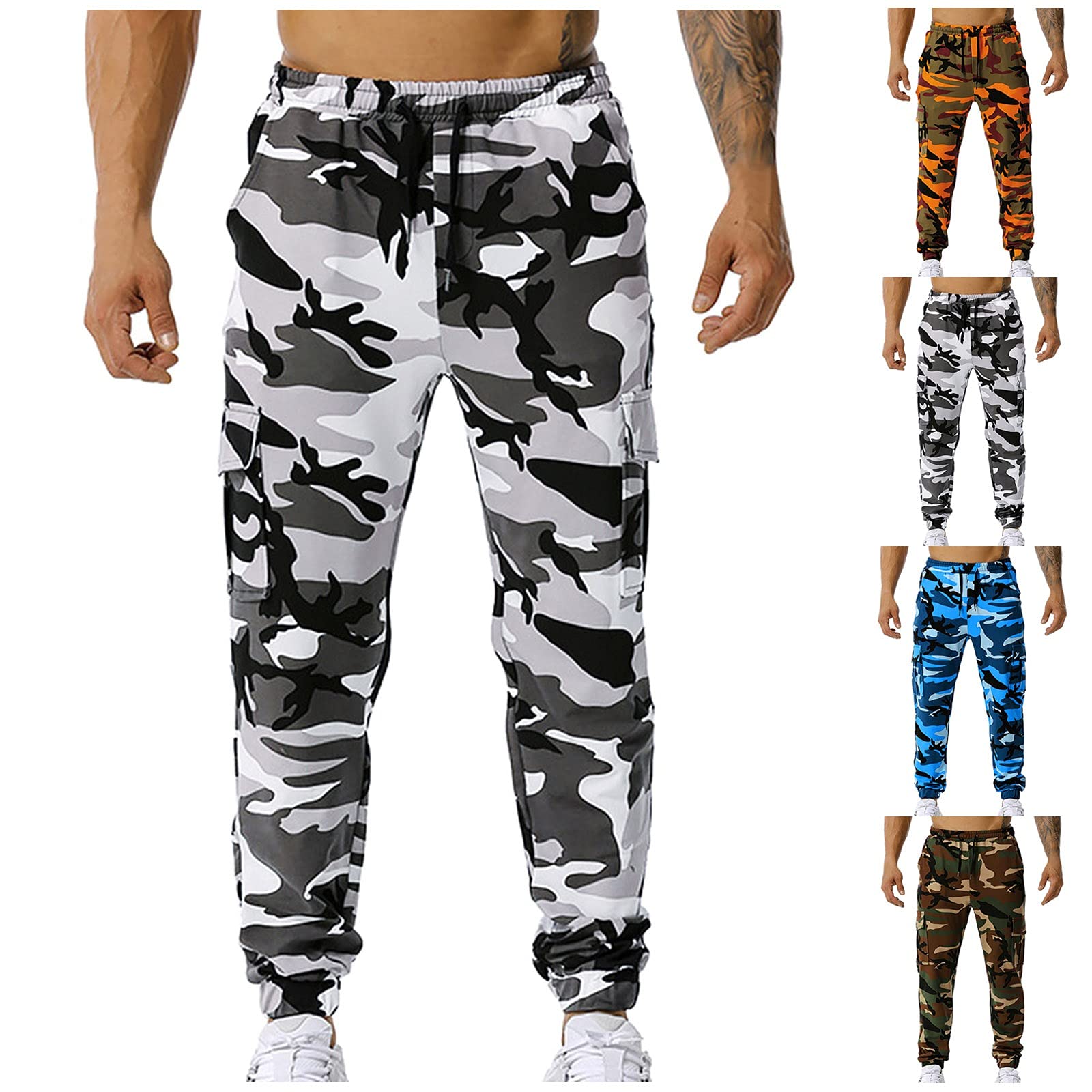 XXBR Men's Camouflage Jogger Pants - Athletic Casual Sweatpants with Drawstring Waist & Cargo Pockets | Perfect for Gym, Running, Hiking & Streetwear Fashion