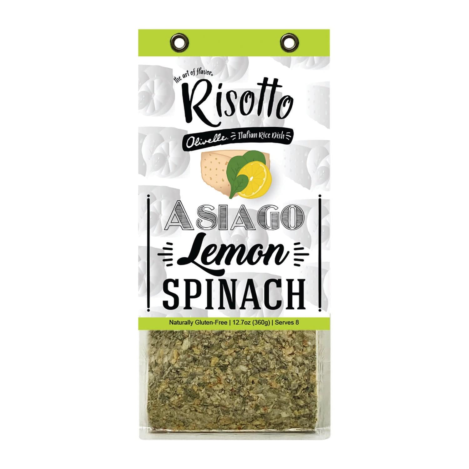 Olivelle Asiago Lemon Spinach Risotto 12.7oz - Premium Italian Rice Blend for Gourmet Cooking, Dinner Parties & Easy Weeknight Meals