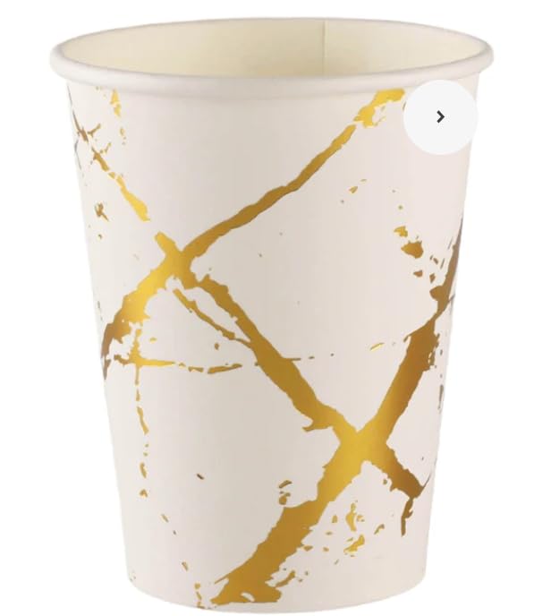Premium 9 oz White & Gold Disposable Paper Cups [10 Pack] - Eco-Friendly Hot & Cold Drink Cups for Coffee, Tea, Water, Juice, Milk - Perfect for Parties, Picnics, Birthdays, Baby Showers, Bachelorette Events & Home Gatherings - Ideal for Indoor & Outdoor Celebrations