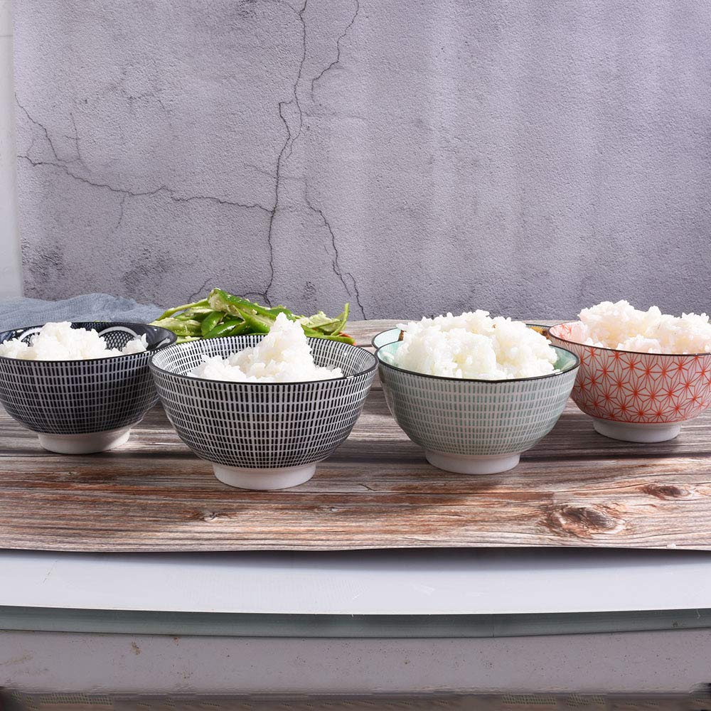Premium Japanese Ceramic Rice Bowl Set of 4 - Small Porcelain Sushi Bowls for Soup, Snack, Cereal | Elegant Dining Tableware for Asian Cuisine, Ramen, Miso Soup & Home Decor