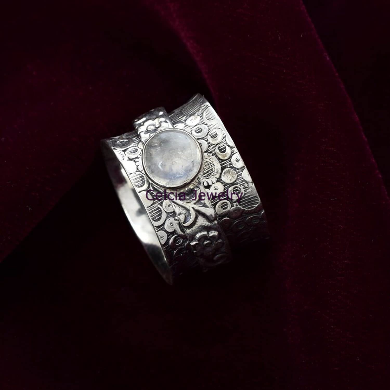 Natural Moonstone Spinner Ring for Anxiety Relief - Fidget Spinning Thumb Ring for Meditation & Stress Relief - Beautiful June Birthstone Jewelry (Size 7) - Perfect for Office, Travel & Daily Wear