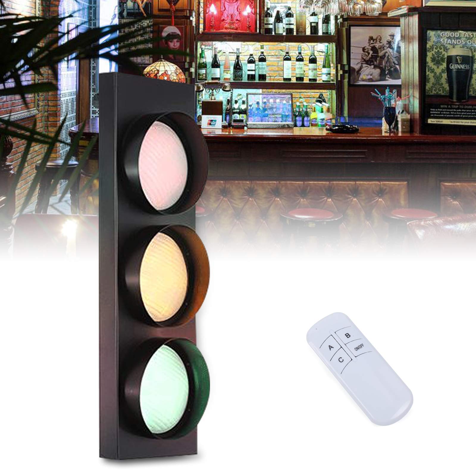 TFCFL Remote Control Traffic Light Wall Light - 3-Light Vintage LED Wall Sconce for Kids Room, Bedroom, Bar & Cafe Decor - Black (19