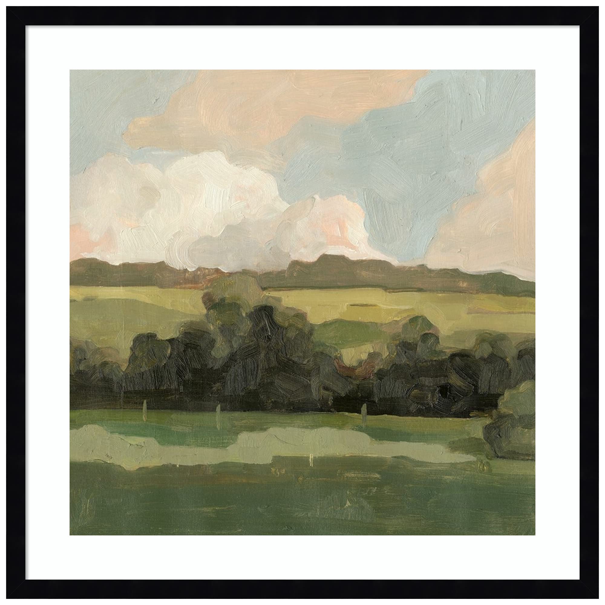 Emma Scarvey Ochre Evening II Wood Framed Wall Art Print - 25x25 Inches, Svelte Noir Black Frame - Modern Home Decor for Living Room, Bedroom & Office