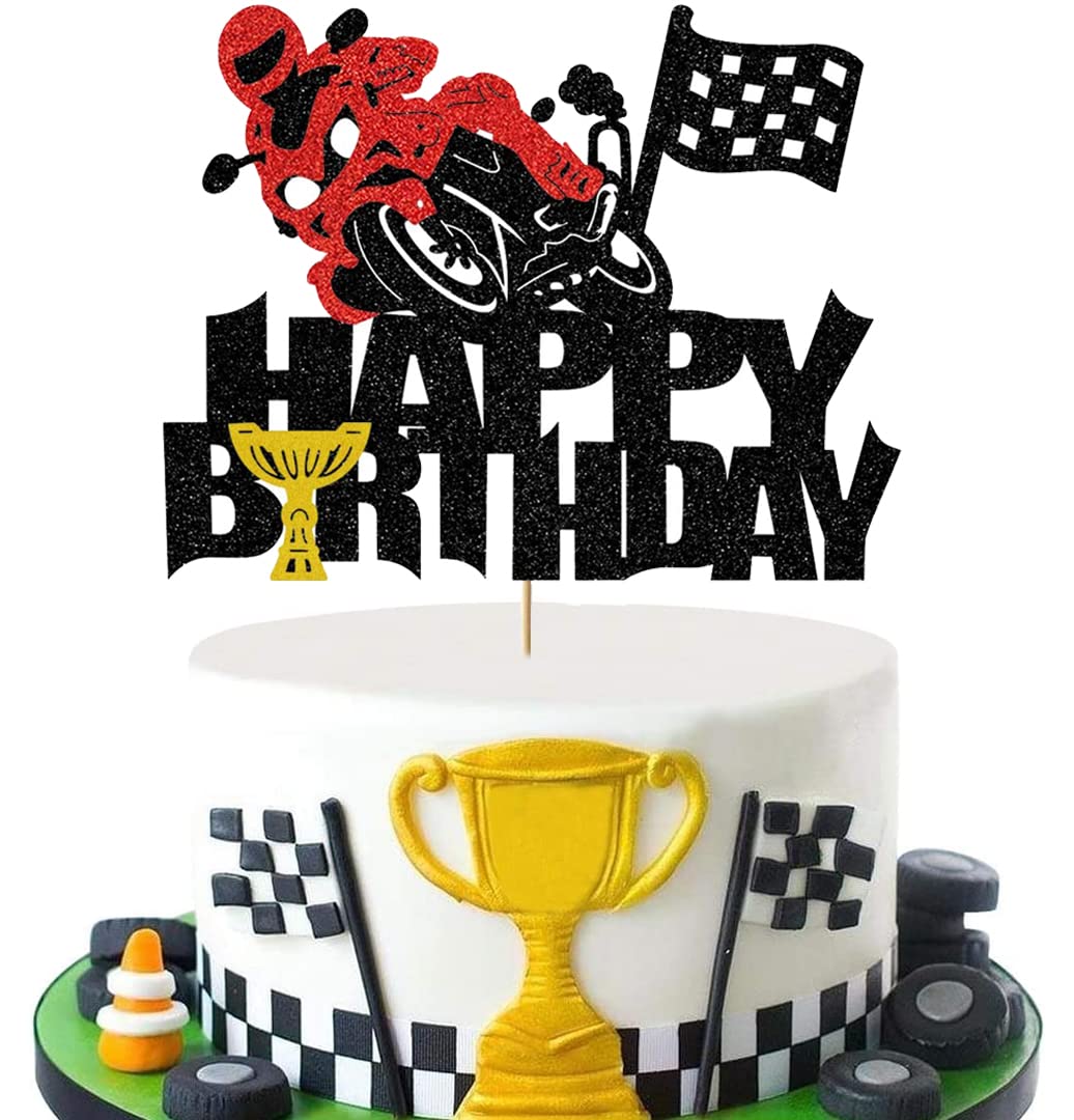 Motorcycle Racing Cake Toppers - Glitter Motorcycle Decor for Birthday Parties | Boys, Girls & Men's Biker Theme | Perfect for Motorcycle-Themed Cakes, Cupcakes & Birthday Celebrations