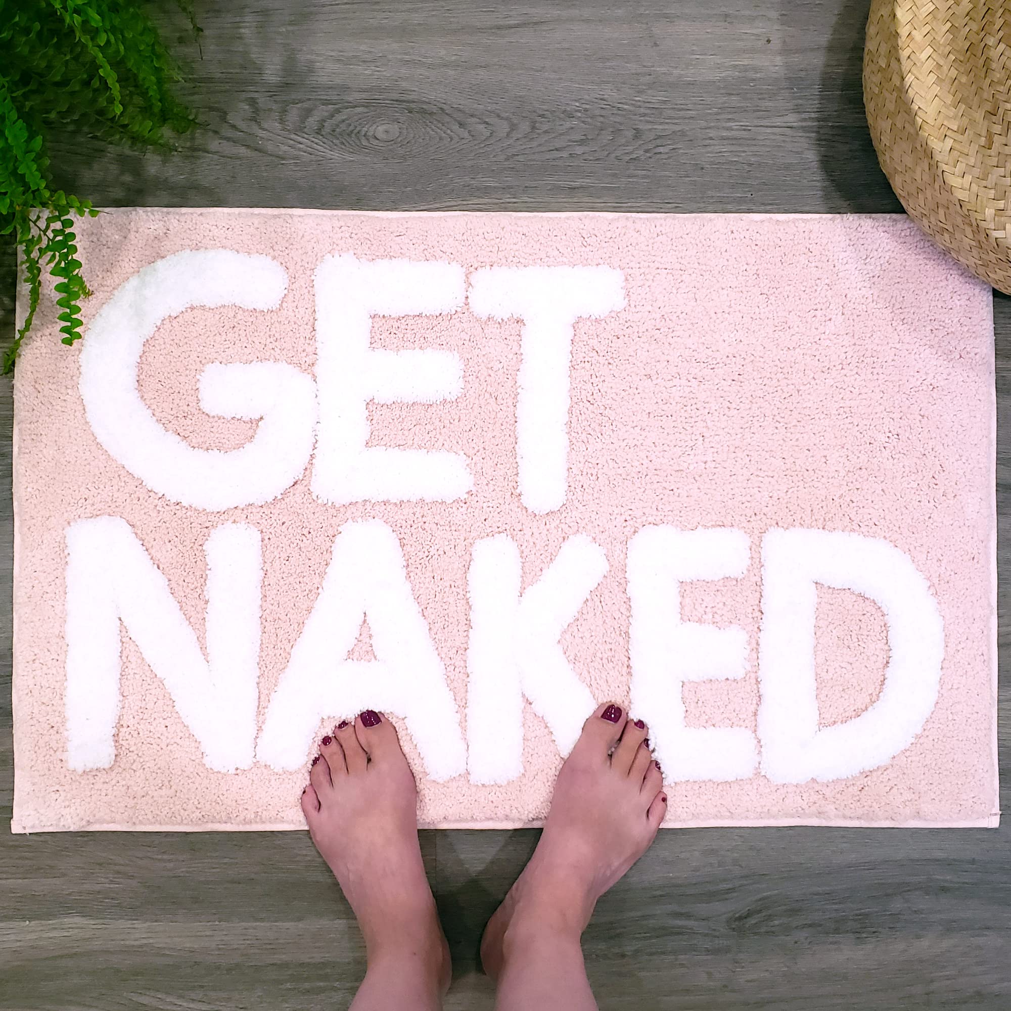 New Mungo Get Naked Bath Mat - Soft Blush Pink Bathroom Rug, Non-Slip Shaggy Mat for Bathroom Decor, Cute Home Accessories (31