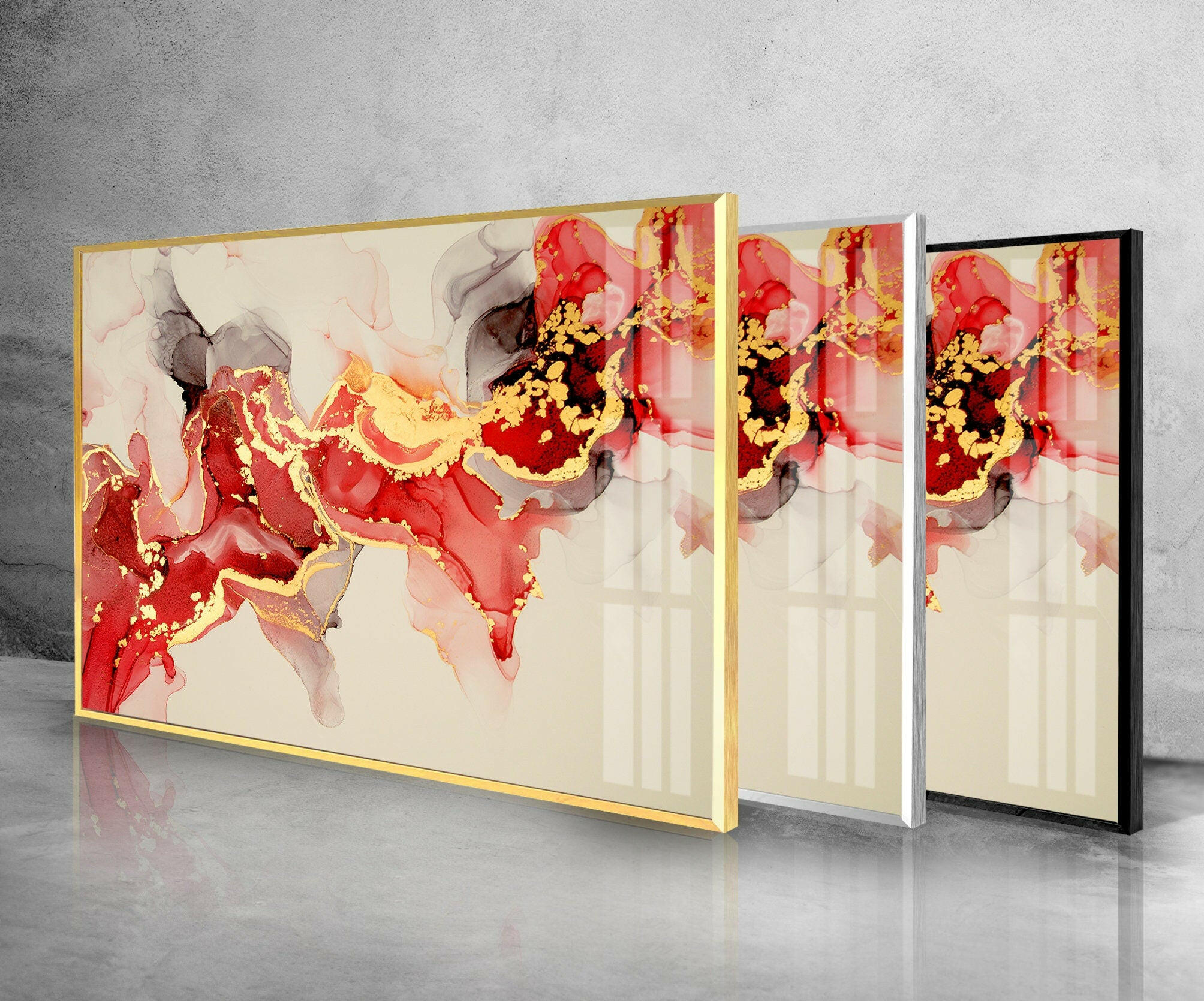 Red Marble Alcohol Ink Glass Wall Art - Handmade Abstract Home Decor for Living Room, Bedroom & Office